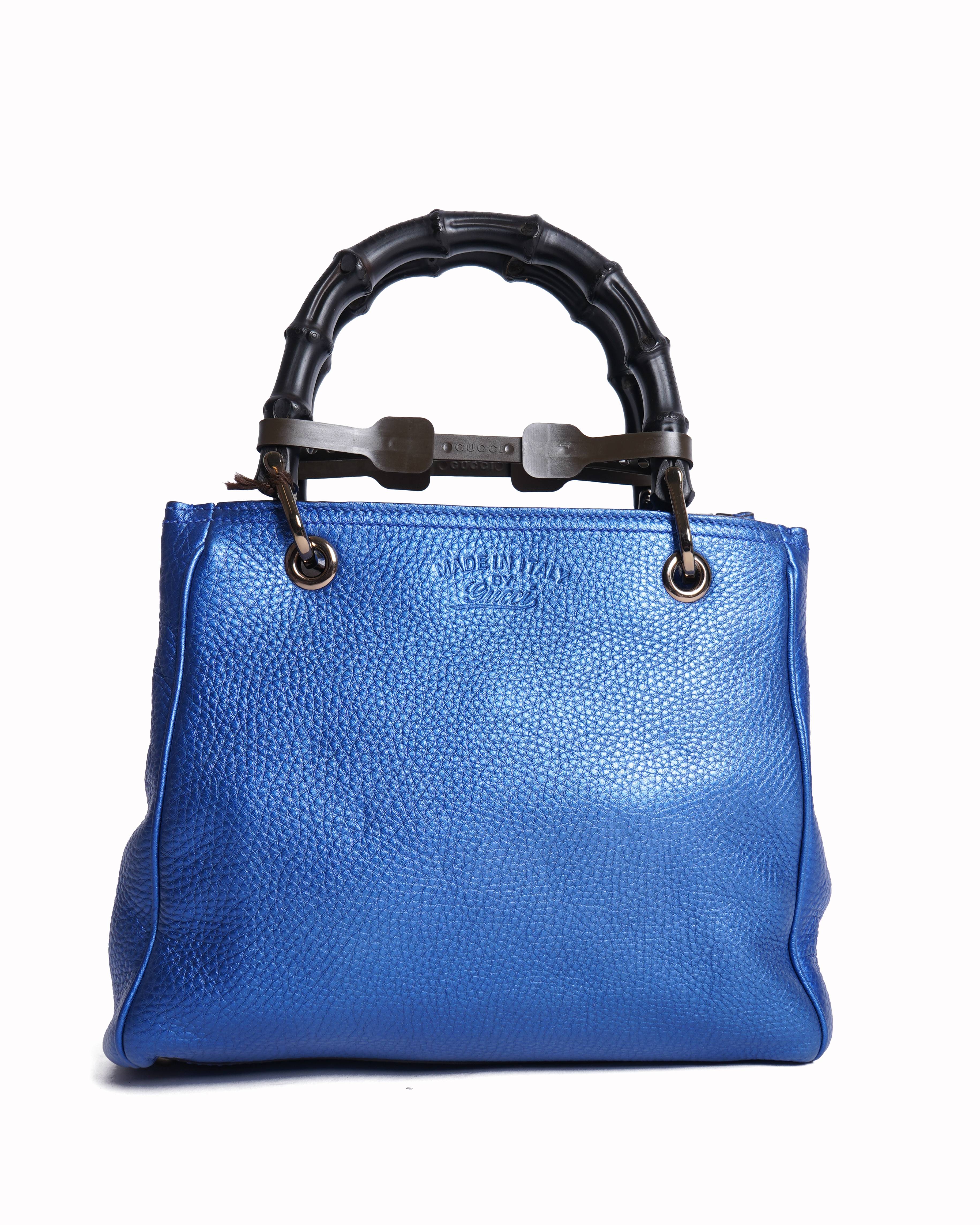 Gucci bamboo shopper tote in blue leather
