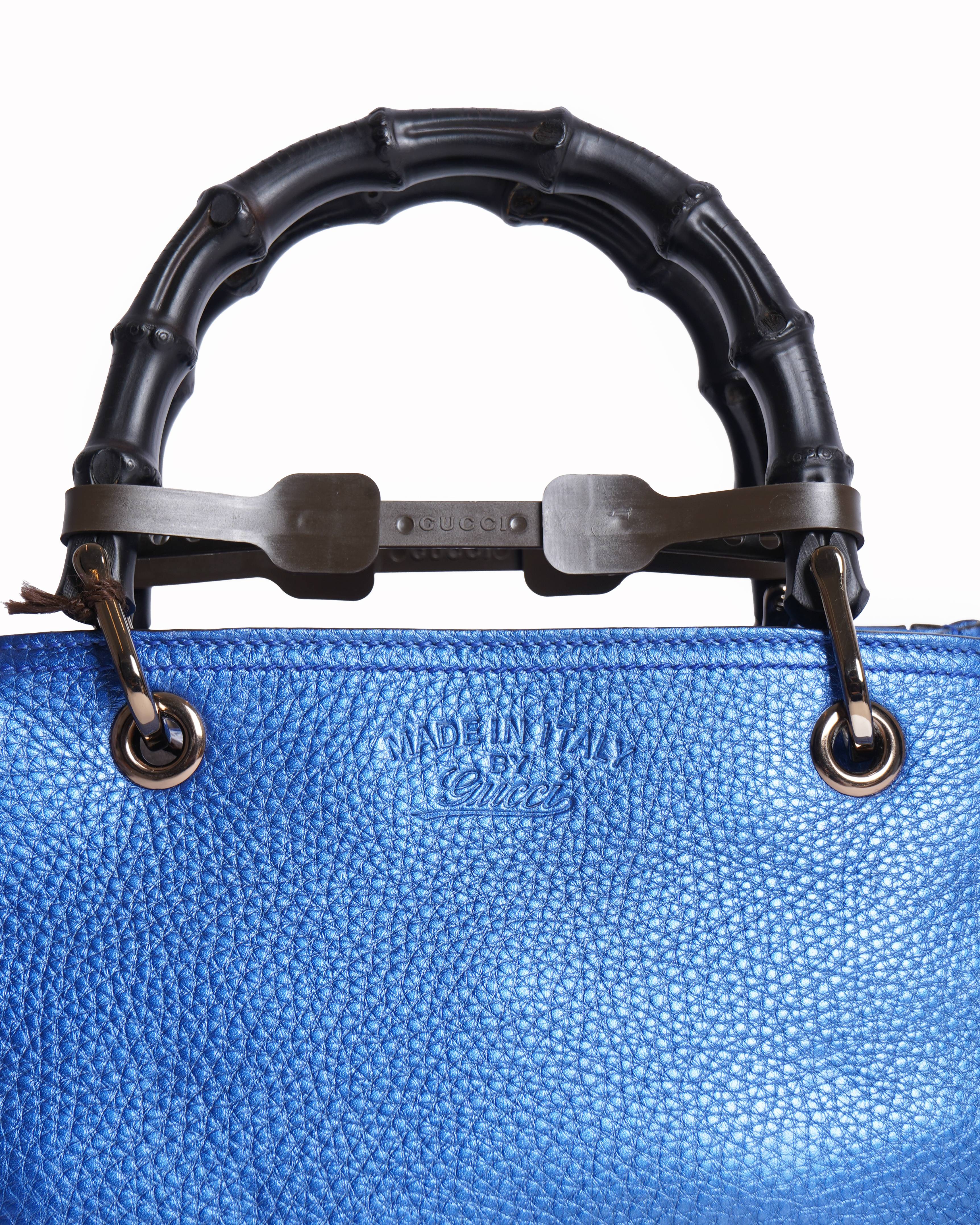 Gucci bamboo shopper tote in blue leather
