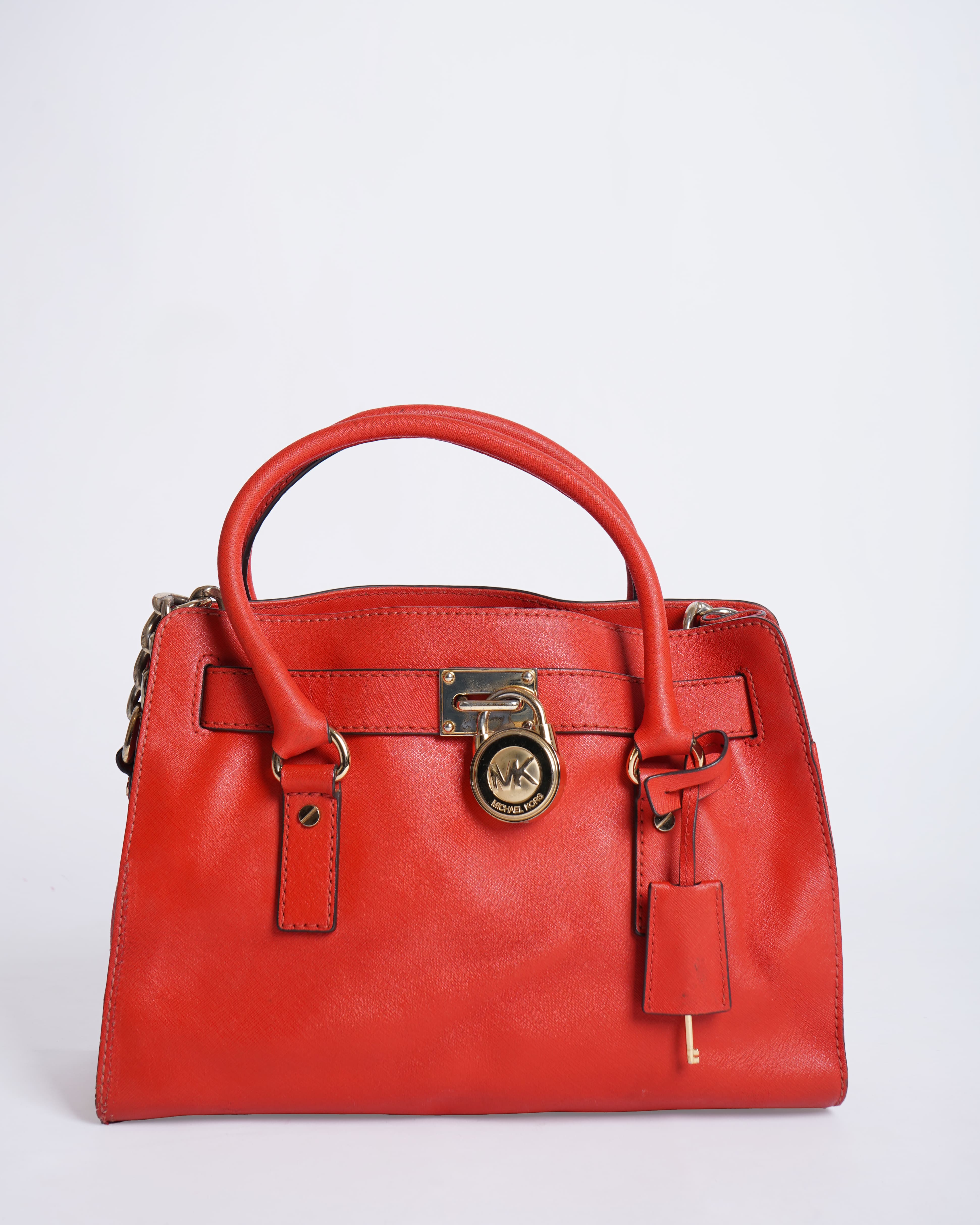 Michael Kors Red-Orange Leather Satchel Bag