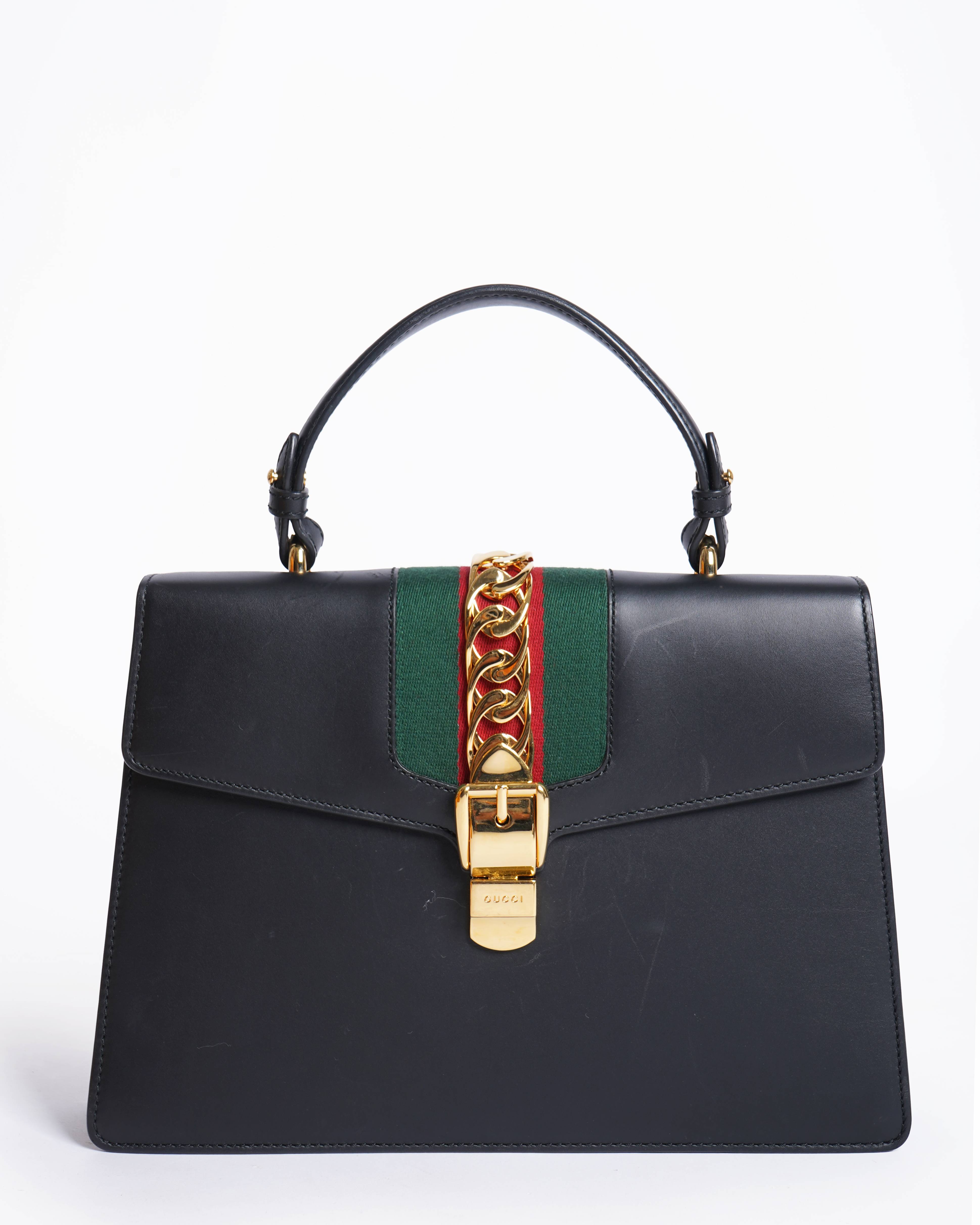 Gucci sylvie black leather handbag