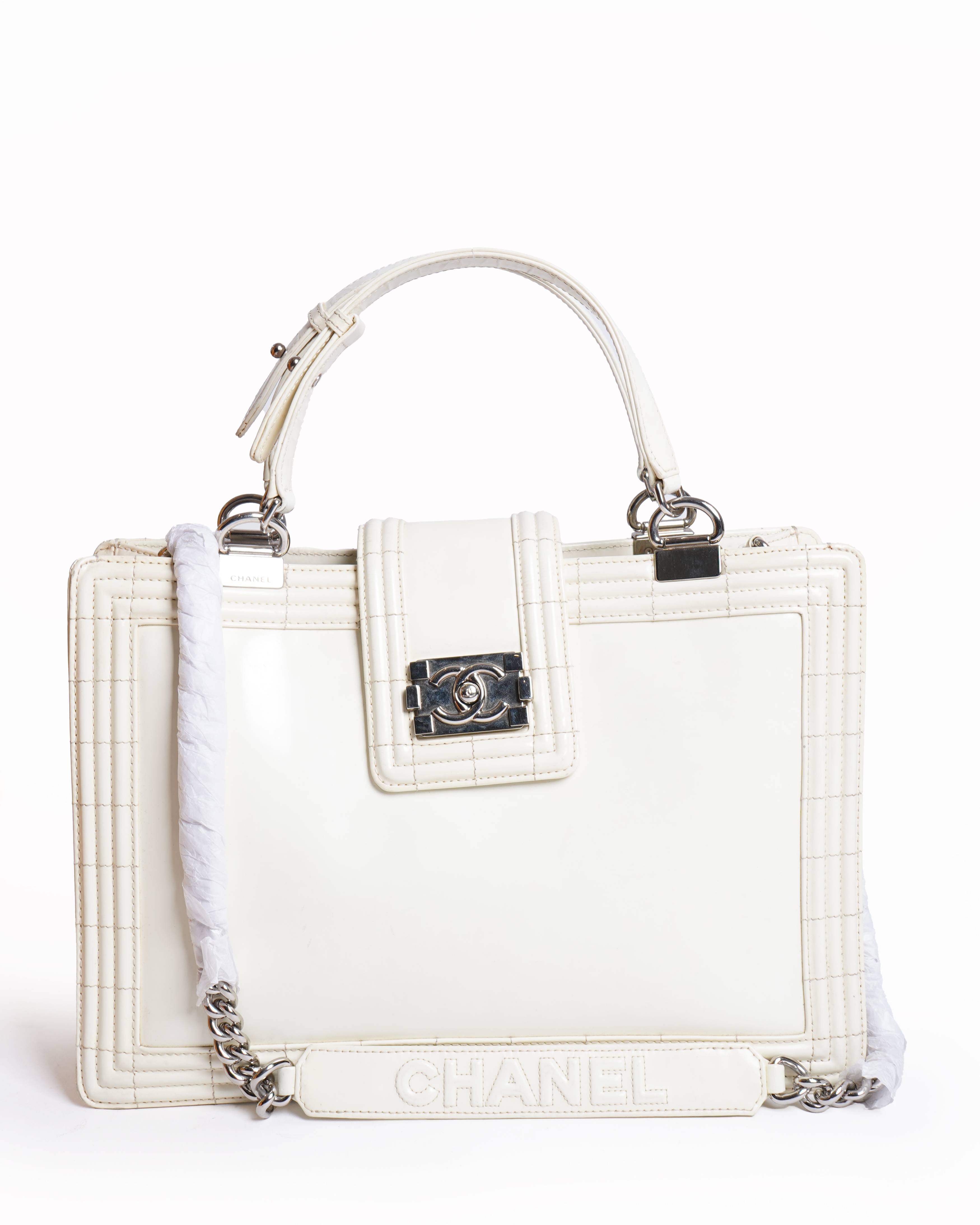 Chanel Off-white Leather Reverso Boy Tote Bag