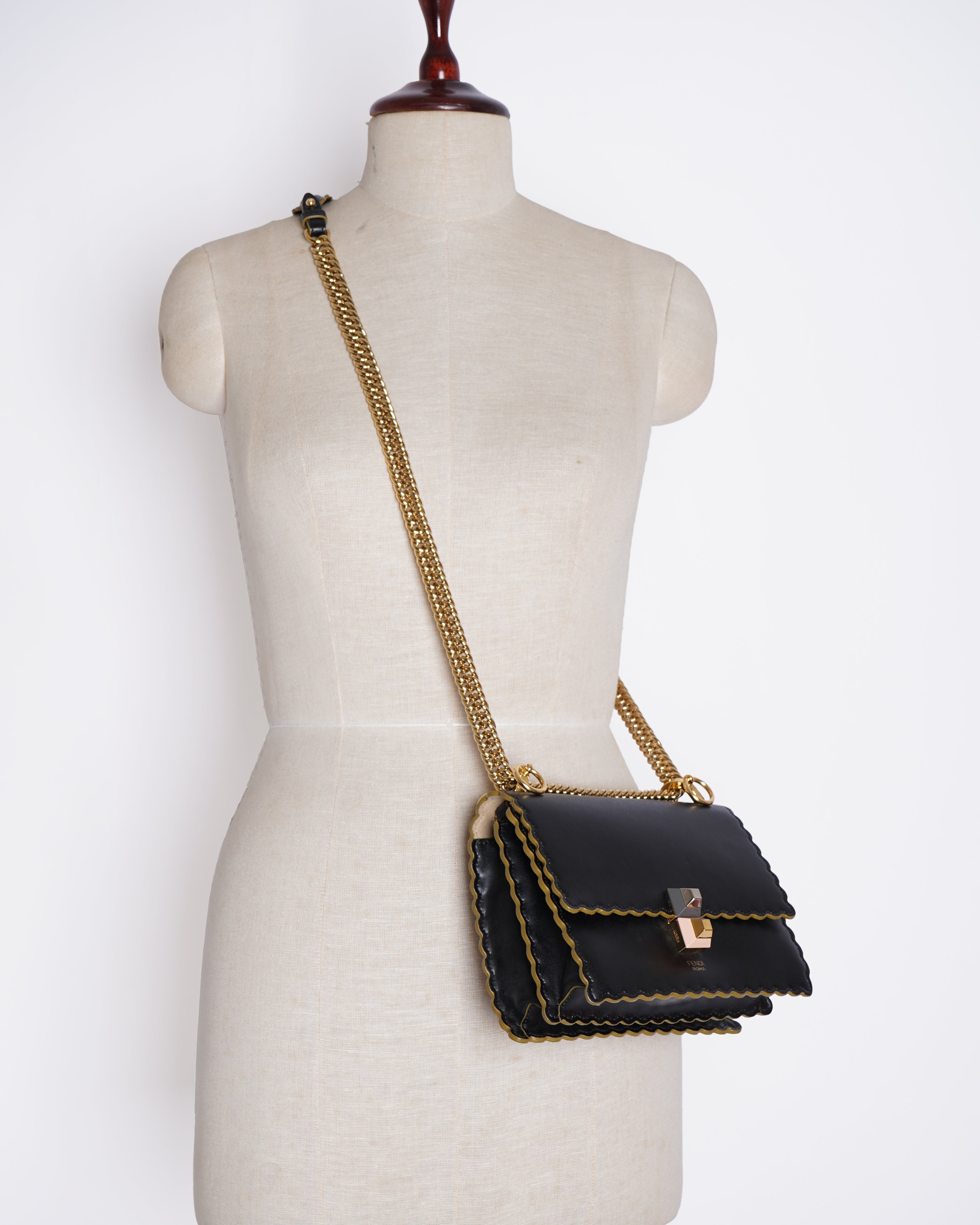 Fendi Black Kan Scalloped Shoulder Bag