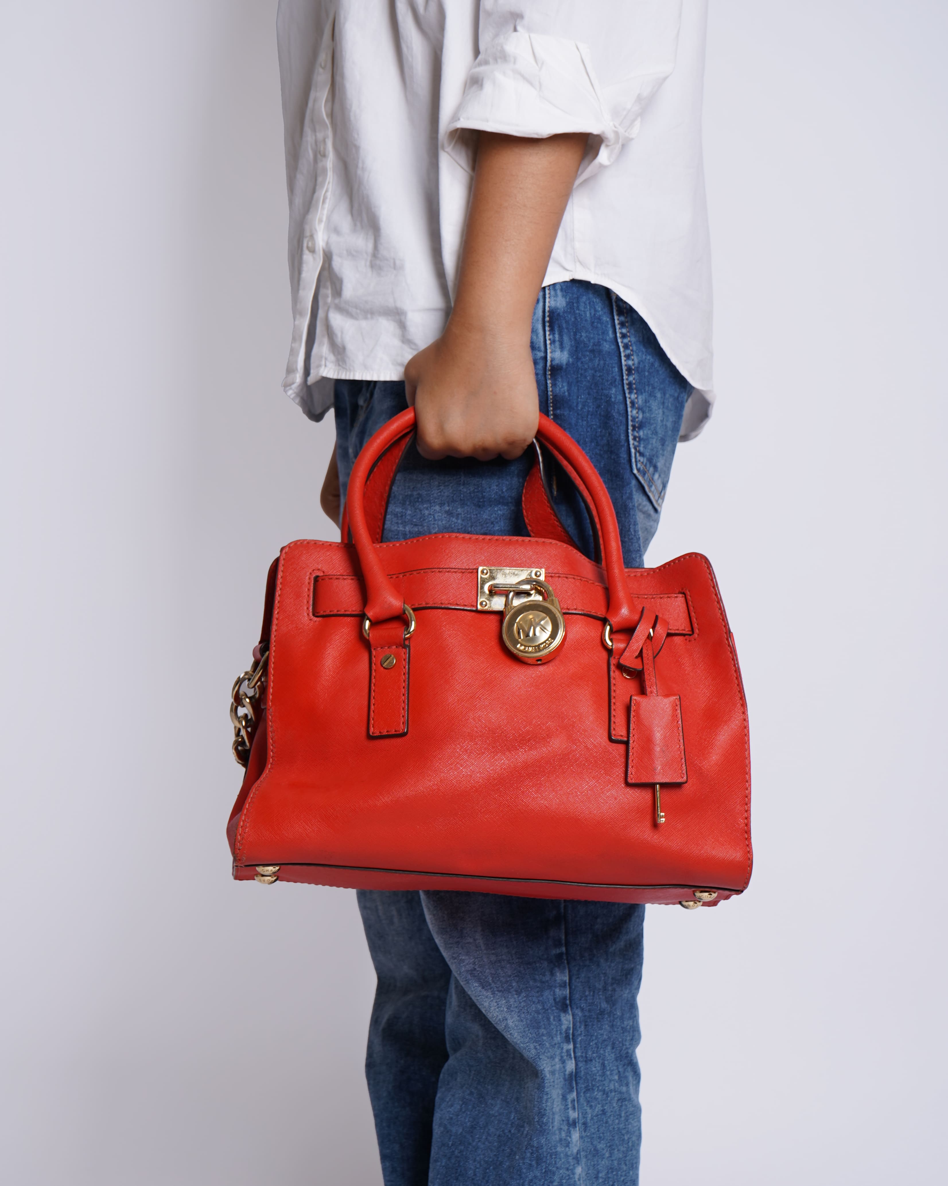 Michael Kors Red-Orange Leather Satchel Bag