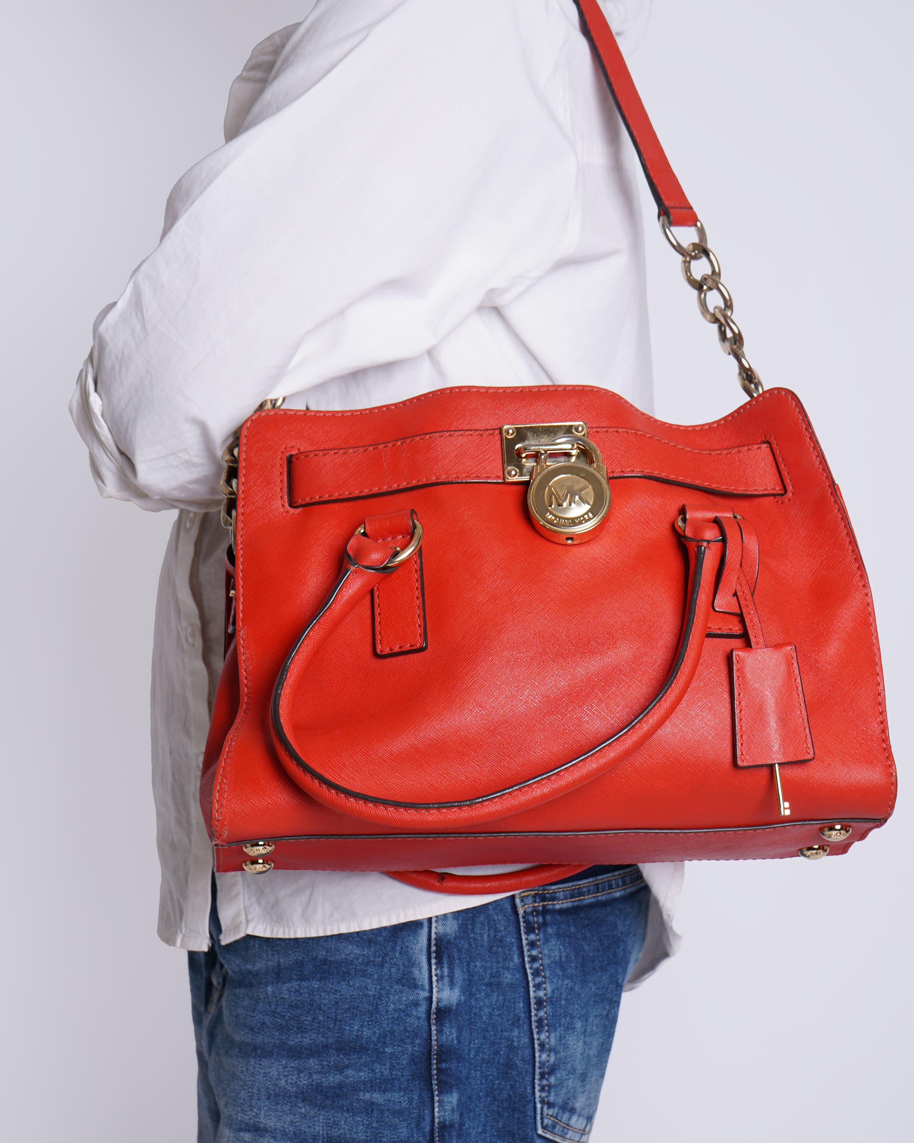 Michael Kors Red-Orange Leather Satchel Bag