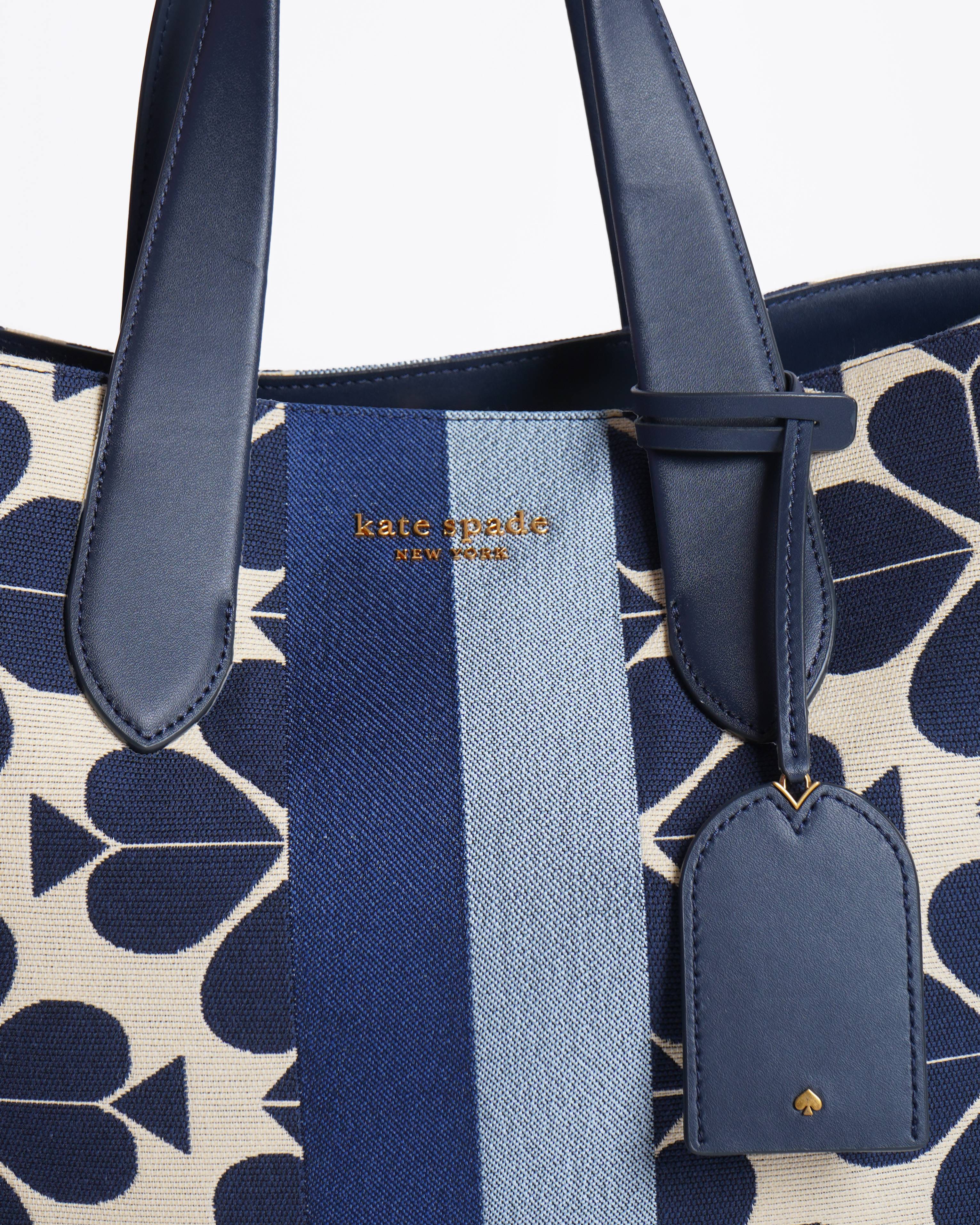 New Kate Spade Cream and Navy Blue Geometric Tote Bag