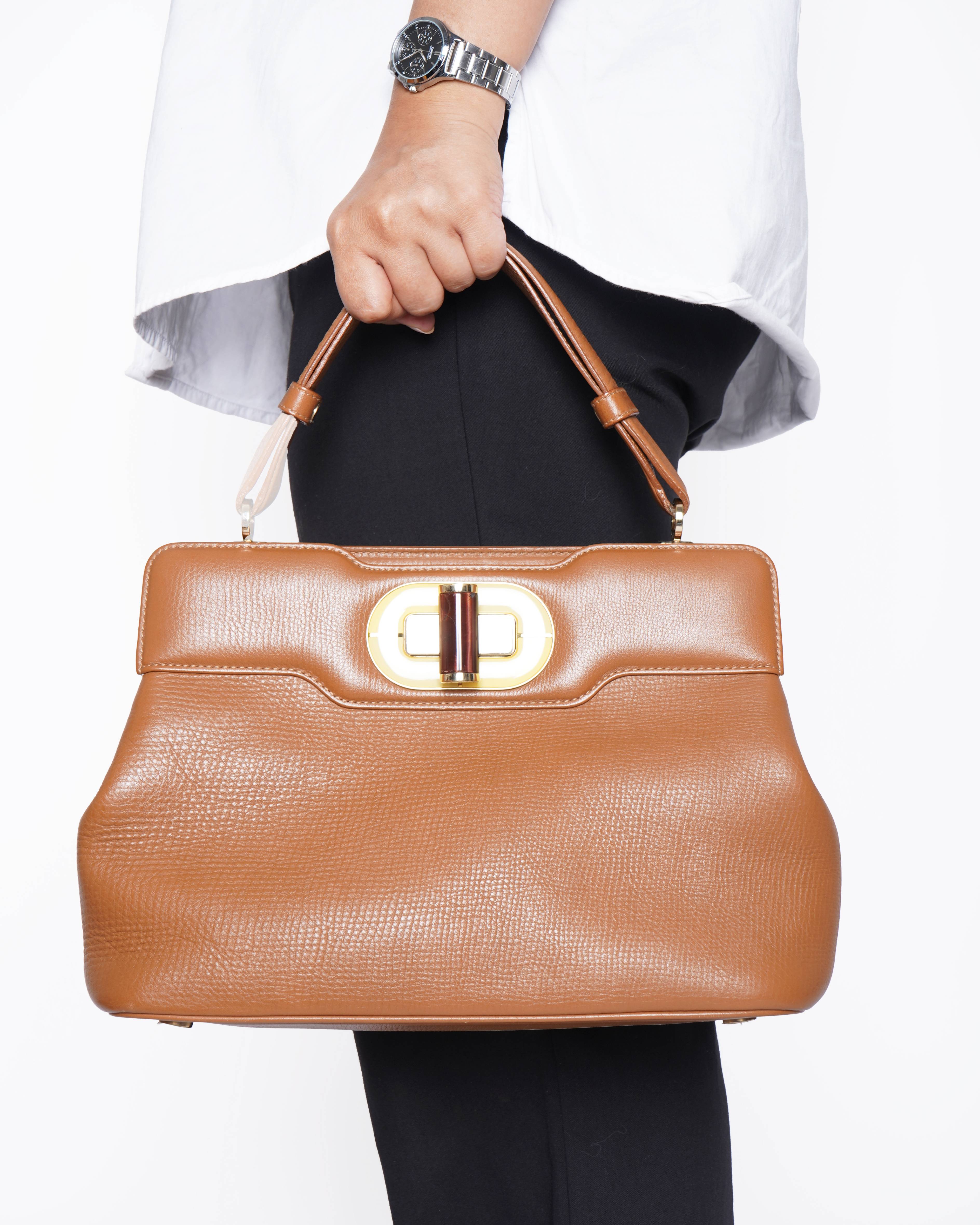 Bvlgari Isabella Rossellini Tan Leather Top Handle Bag