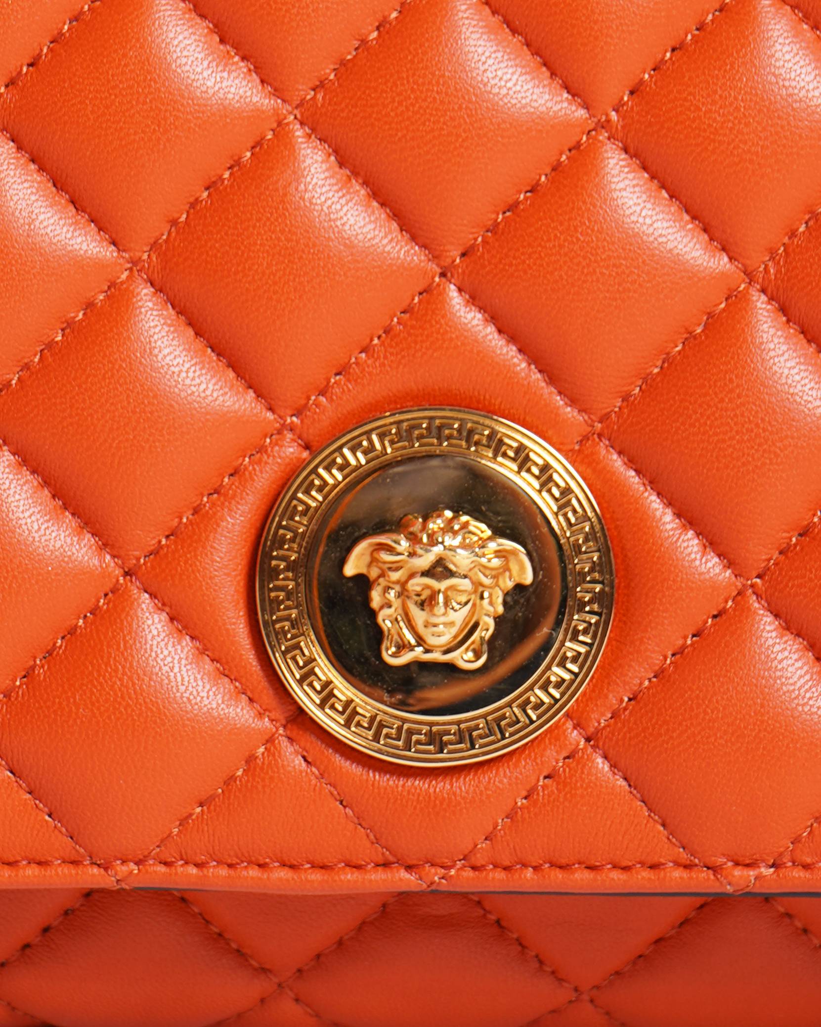 New Versace orange quilted medusa shoulder bag