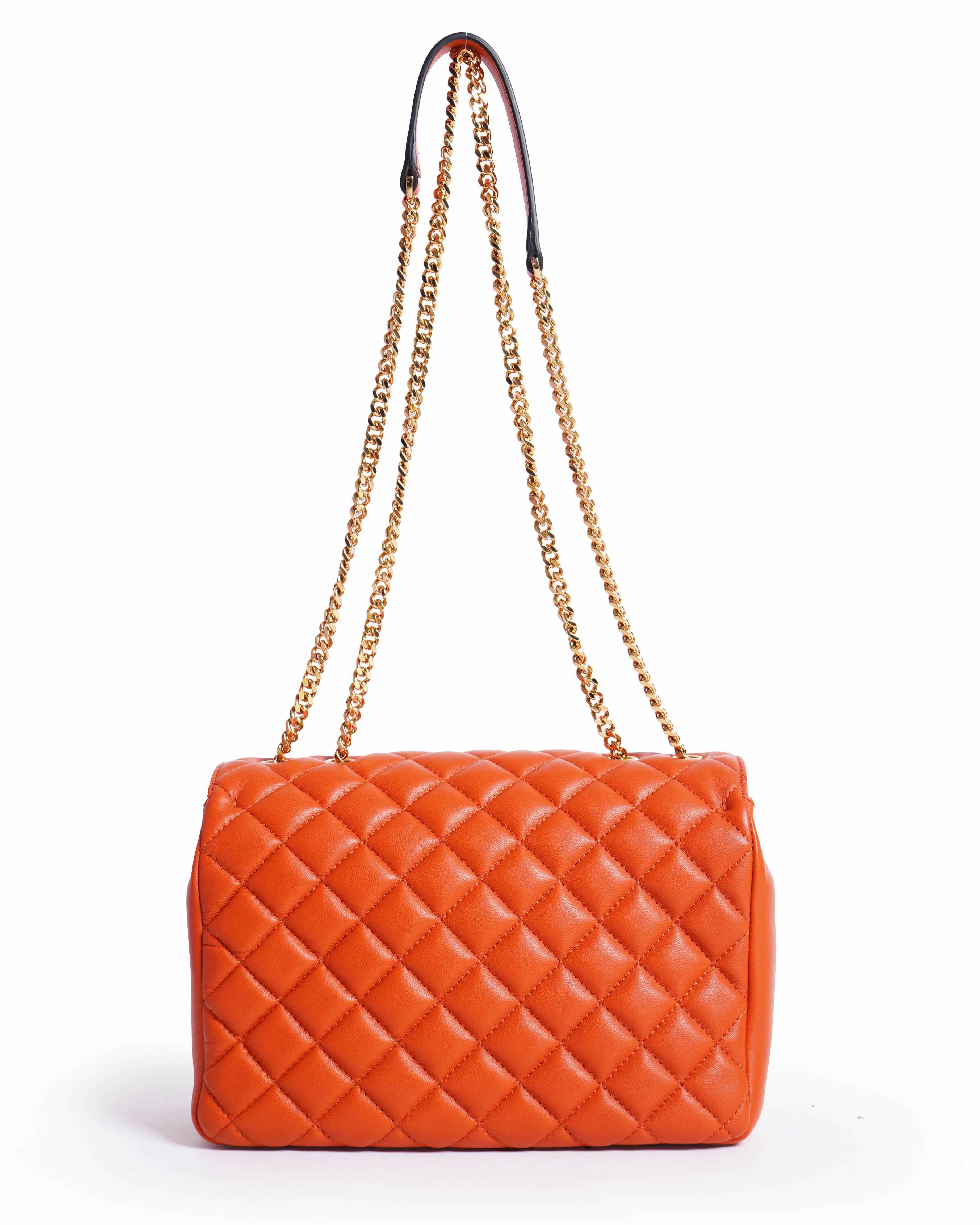 New Versace orange quilted medusa shoulder bag