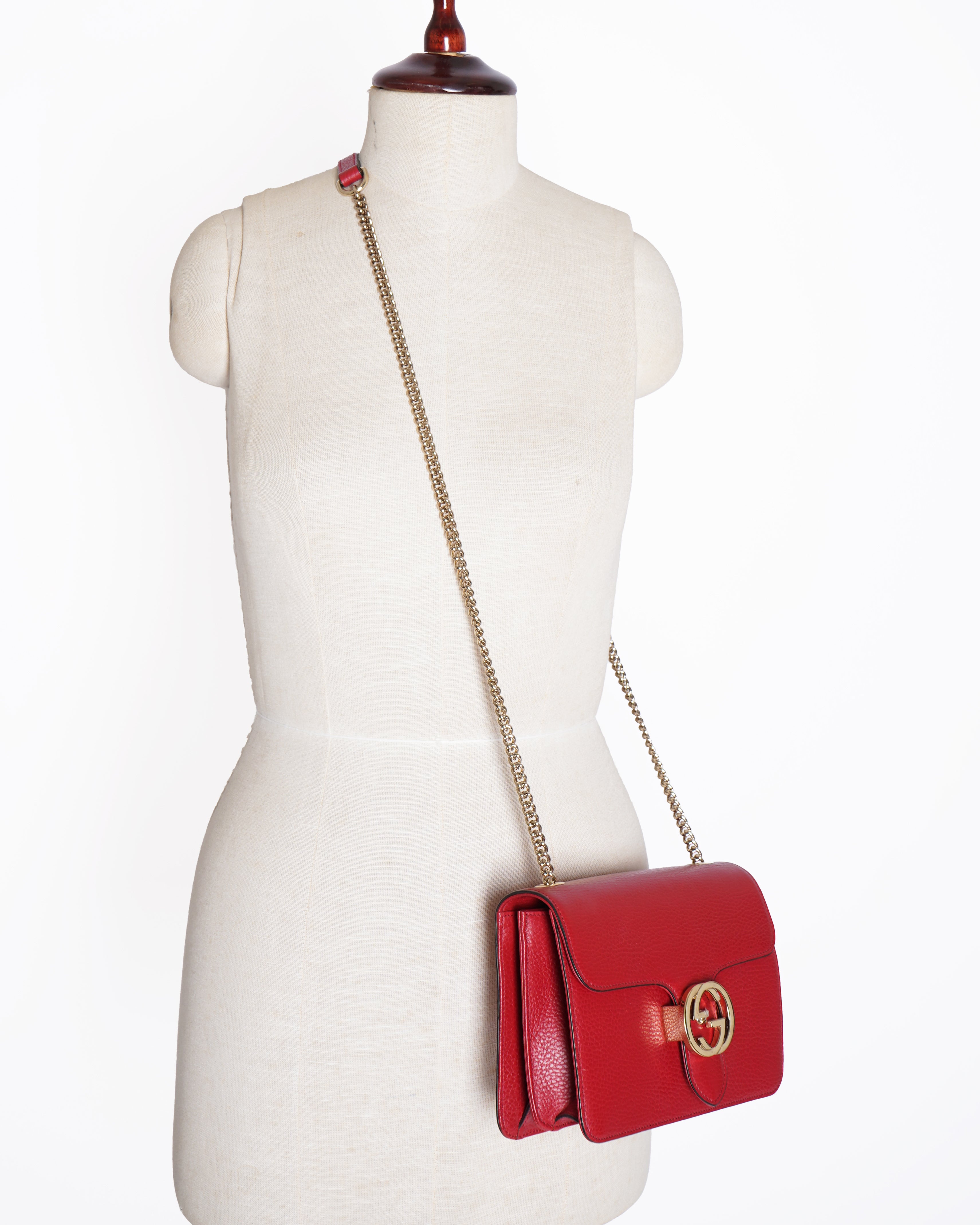 Gucci Red Interlocking Chain Leather Shoulder Bag