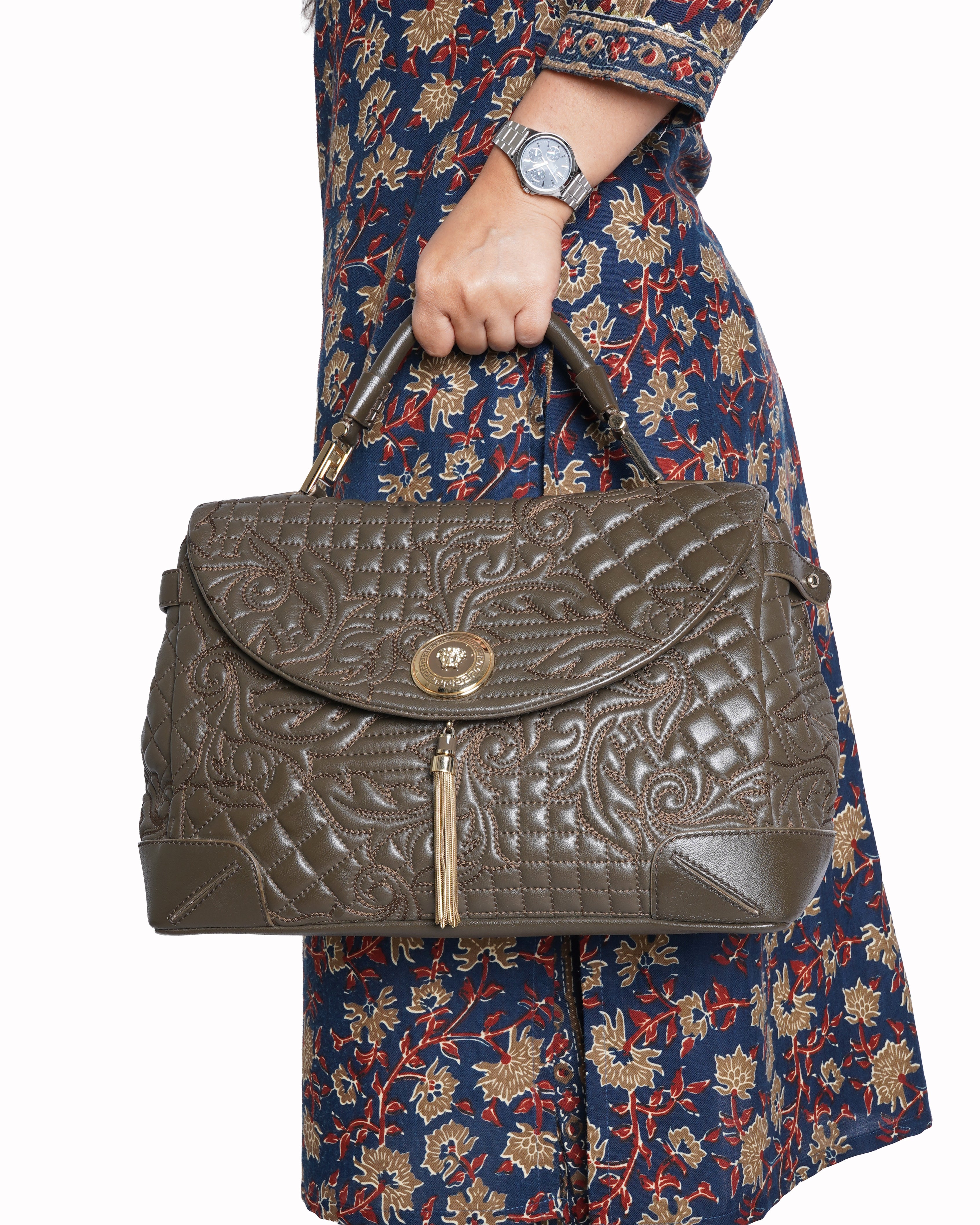 Versace altea baroque quilted top handle bag