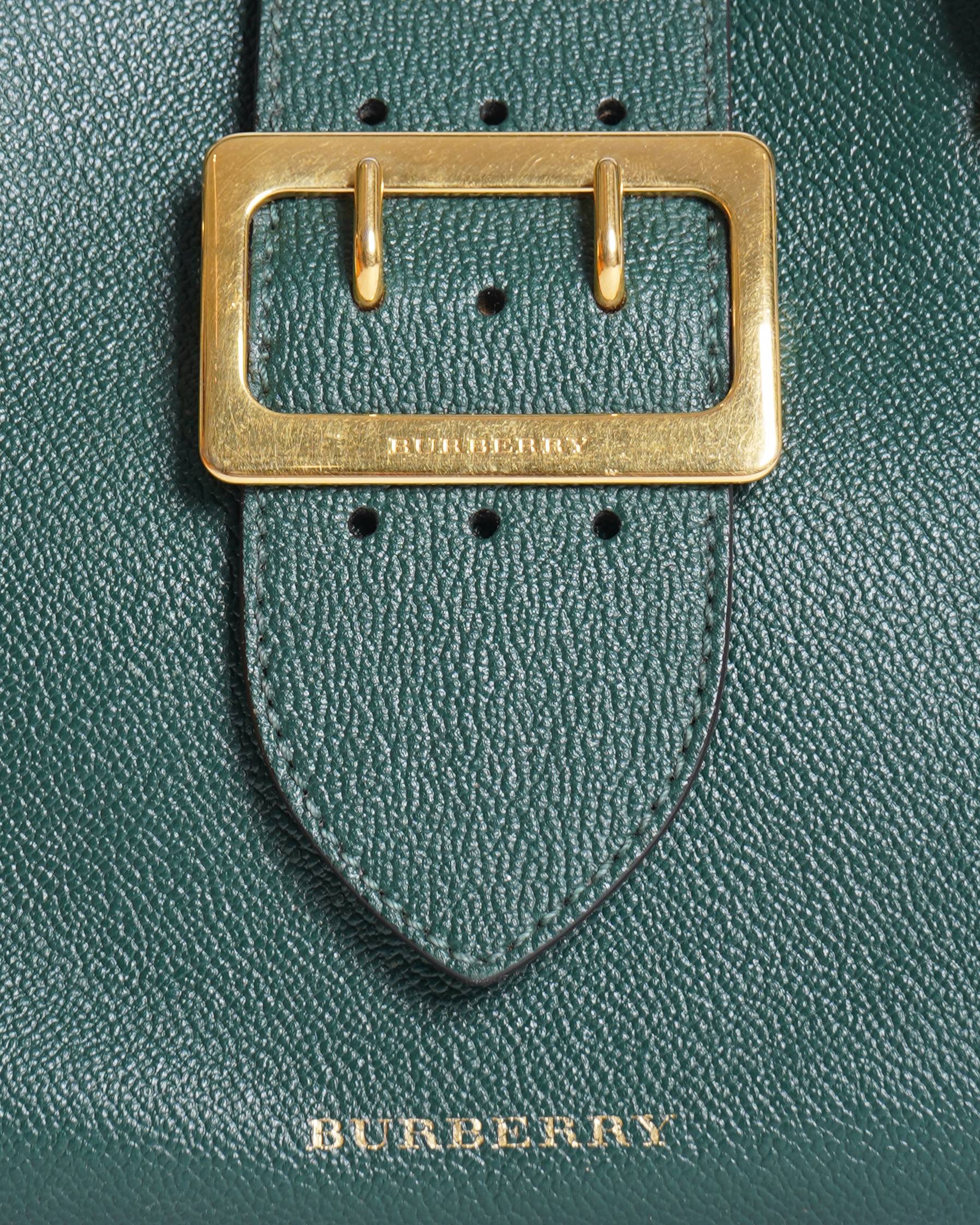 Burberry Green Grained Leather Medium Buckle Tote Bag