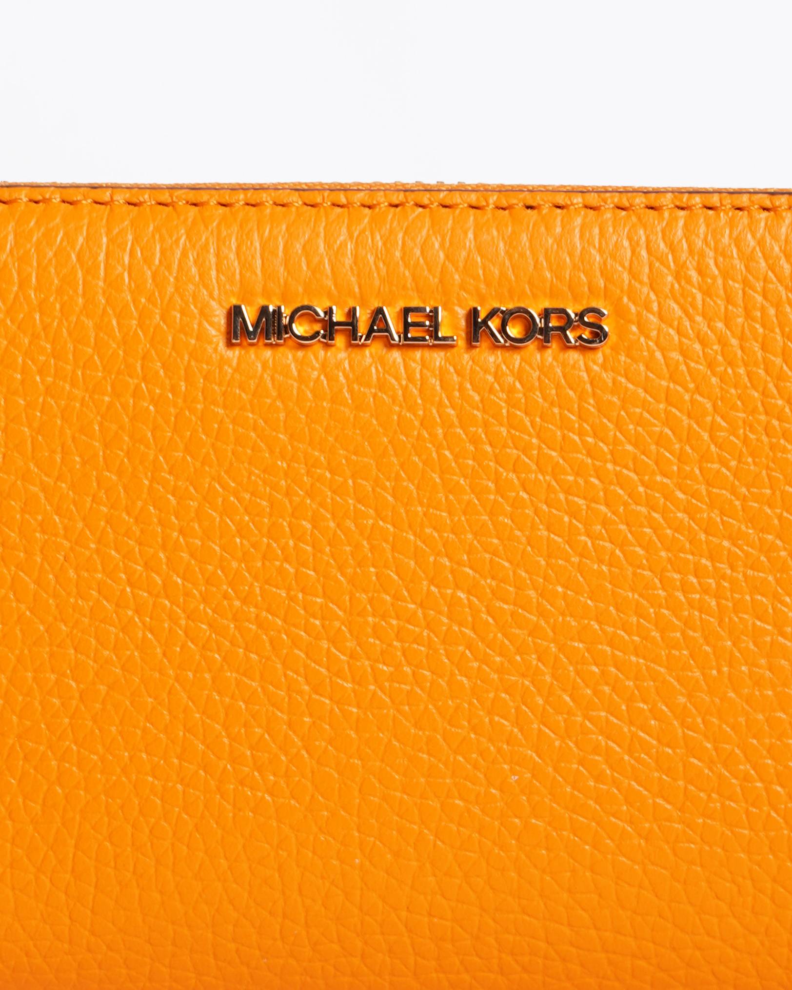 New Michael Kors Jet Set Travel Zip Around Wallet In Orange