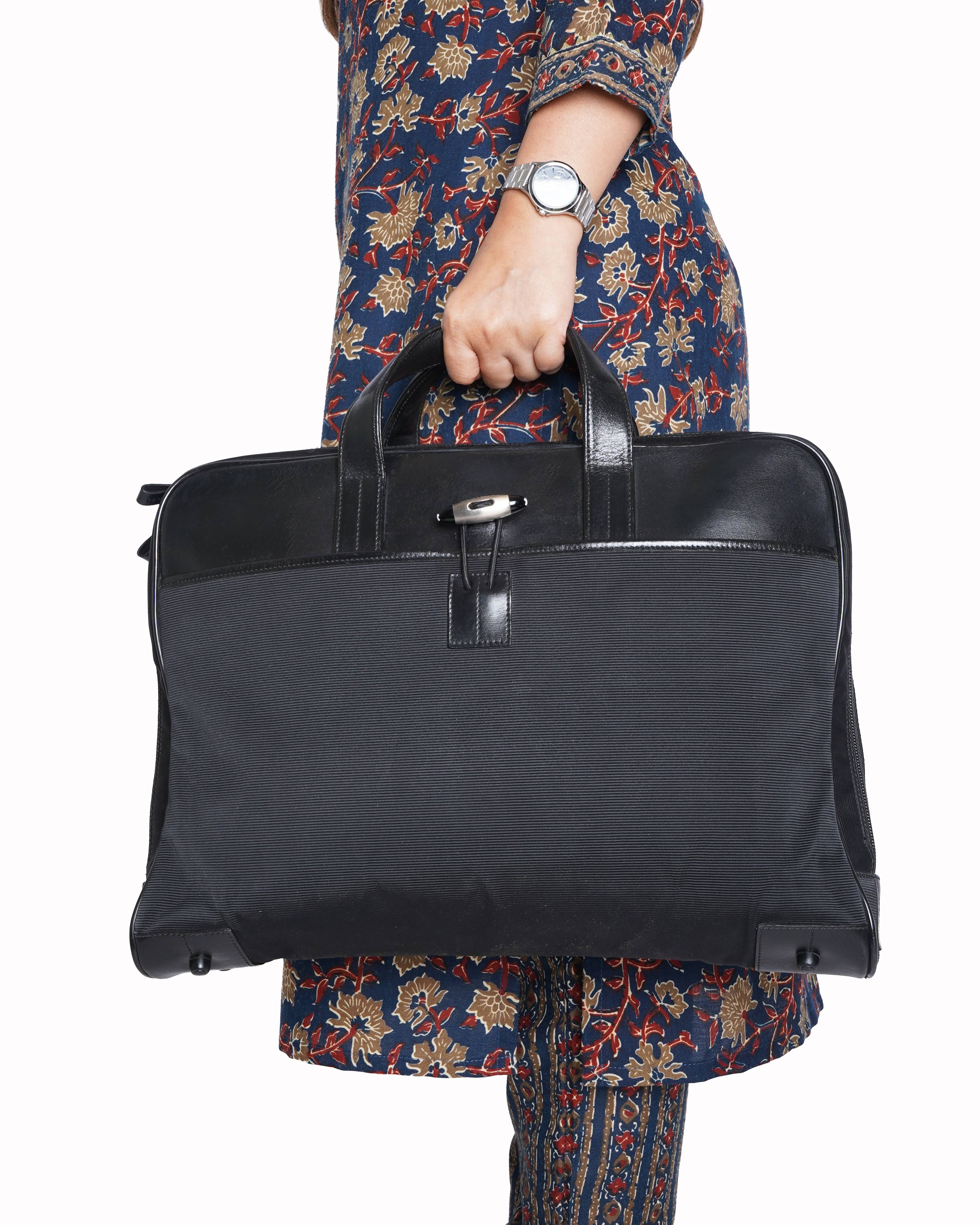 Montblanc black canvas and leather Nightflight briefcase