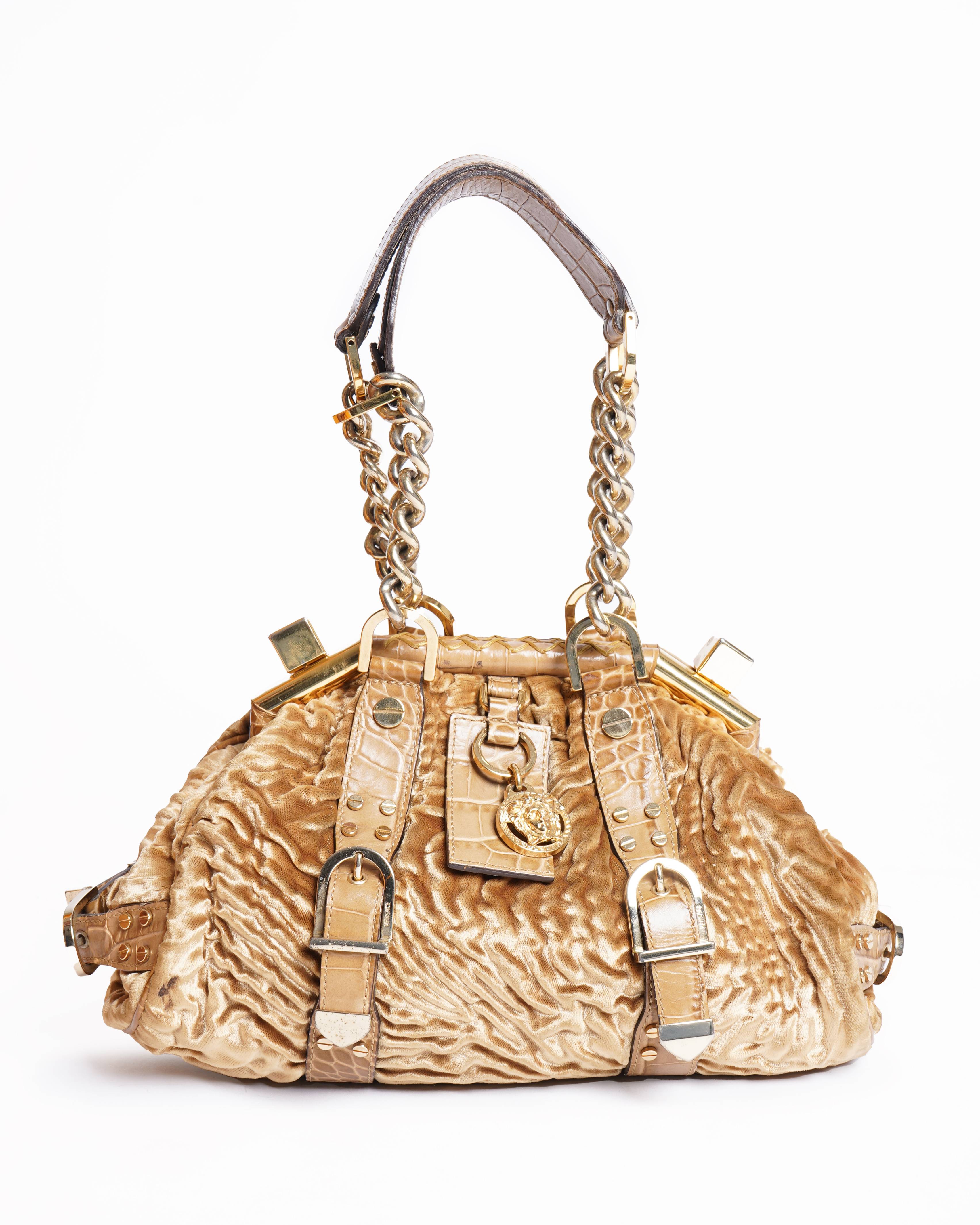 Versace Metallic Gold Medusa Satchel Bag