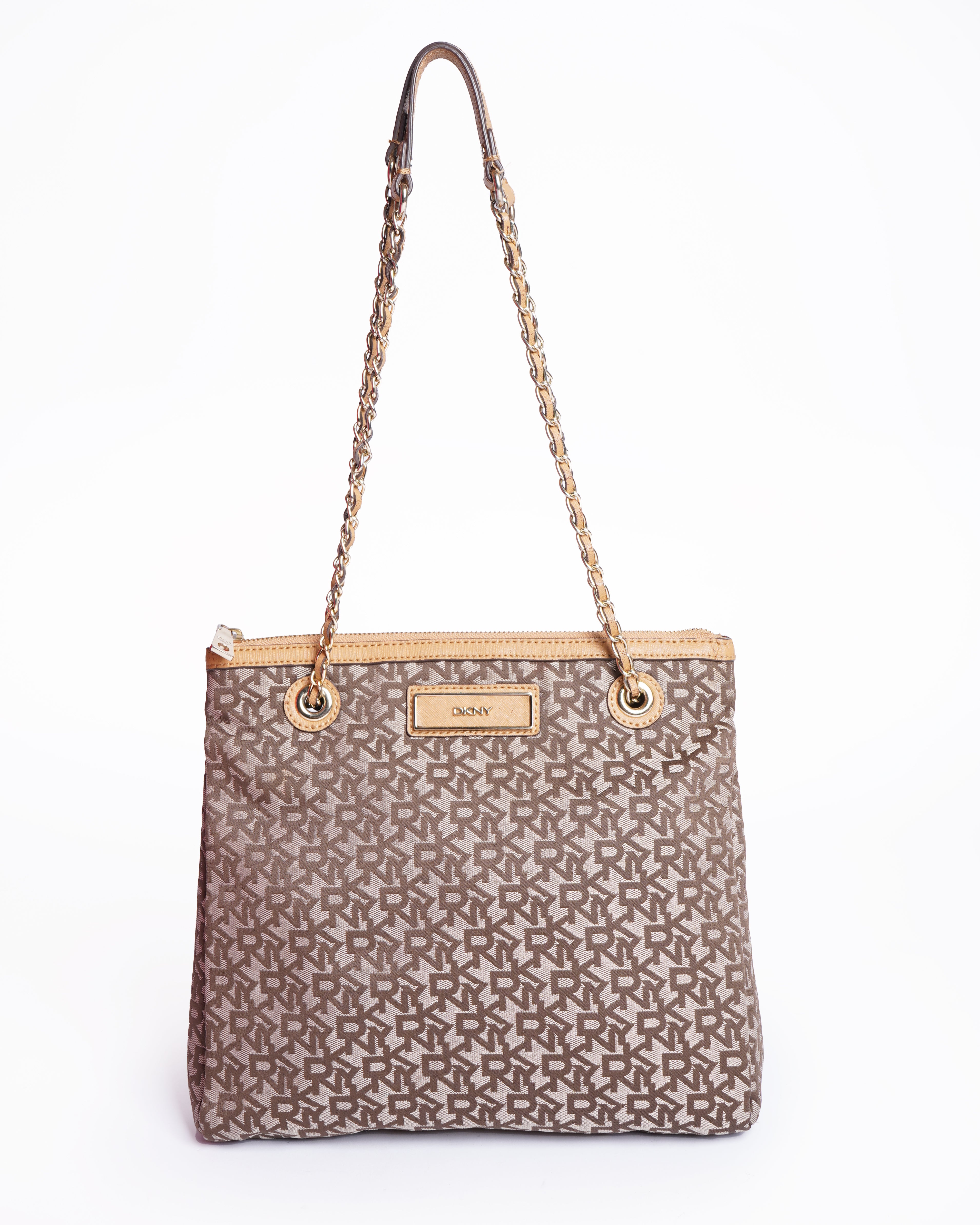 DKNY logo shoulder bag in brown