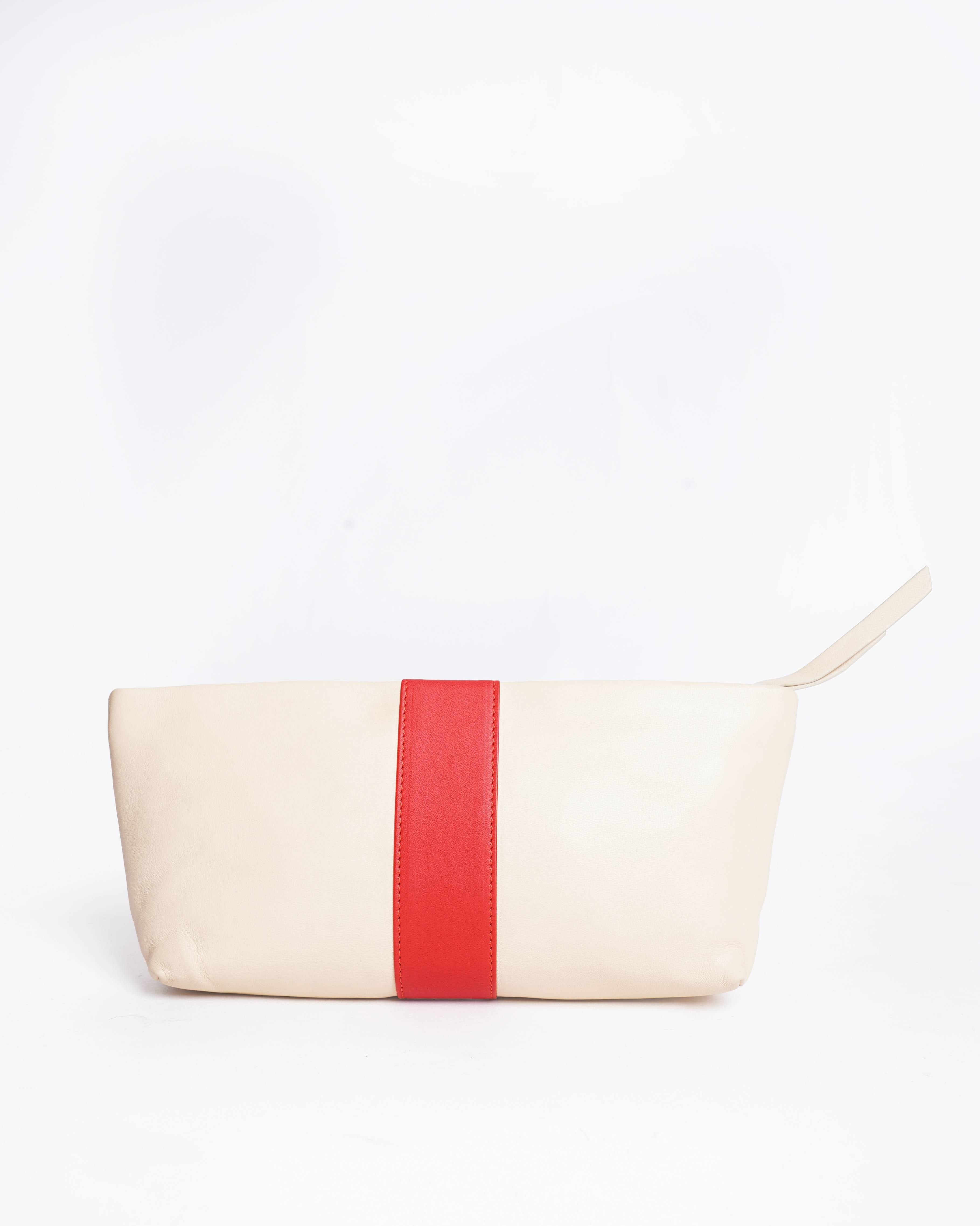Christian Louboutin Cream & Red Leather Bow Clutch