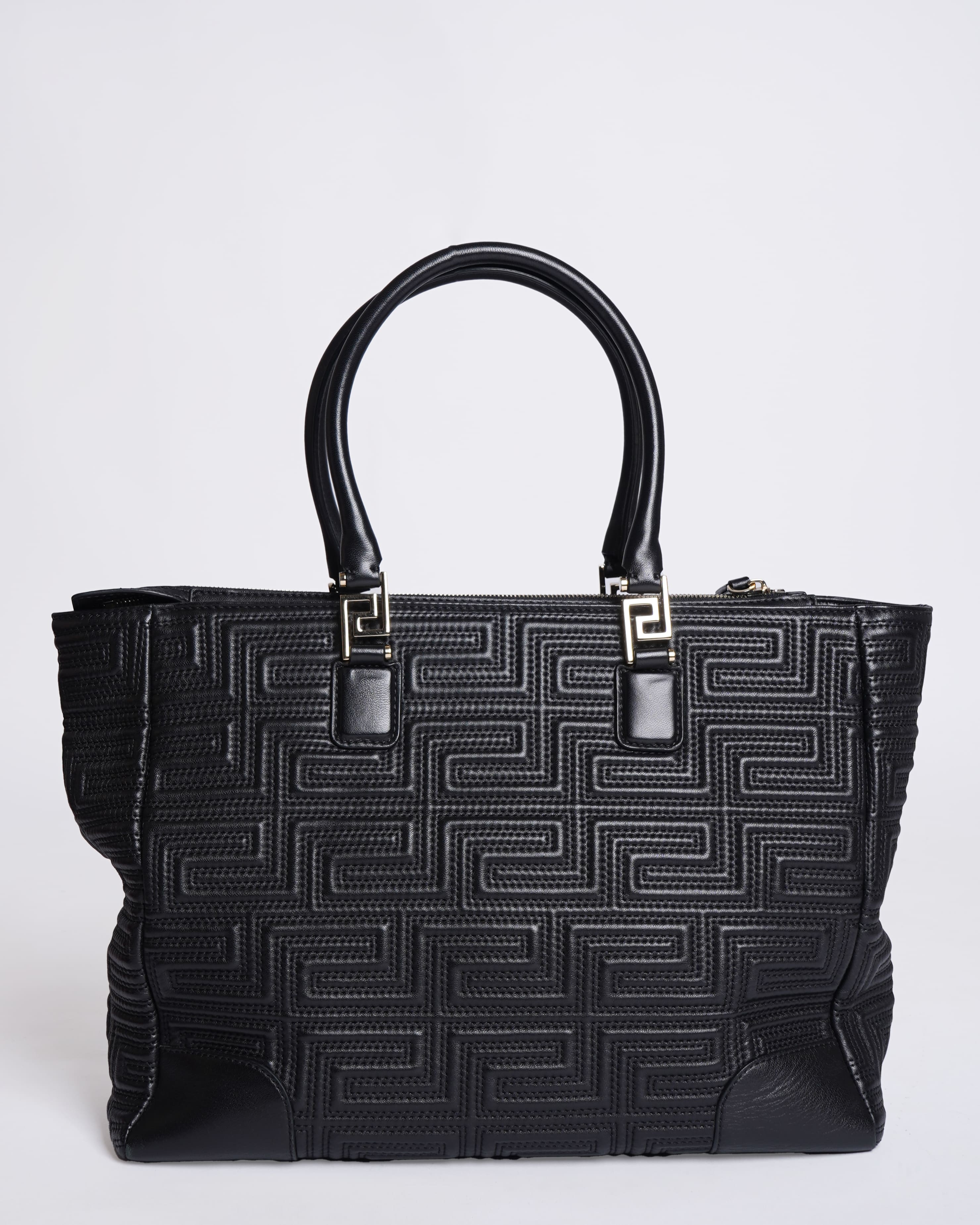 Versace Quilted Top Handle Shoulder Bag In Black