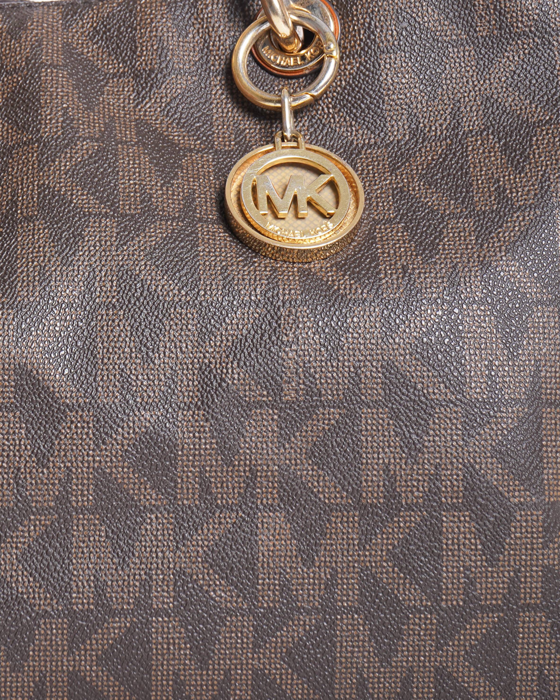 Michael Kors Monogram Shoulder Bag In Brown