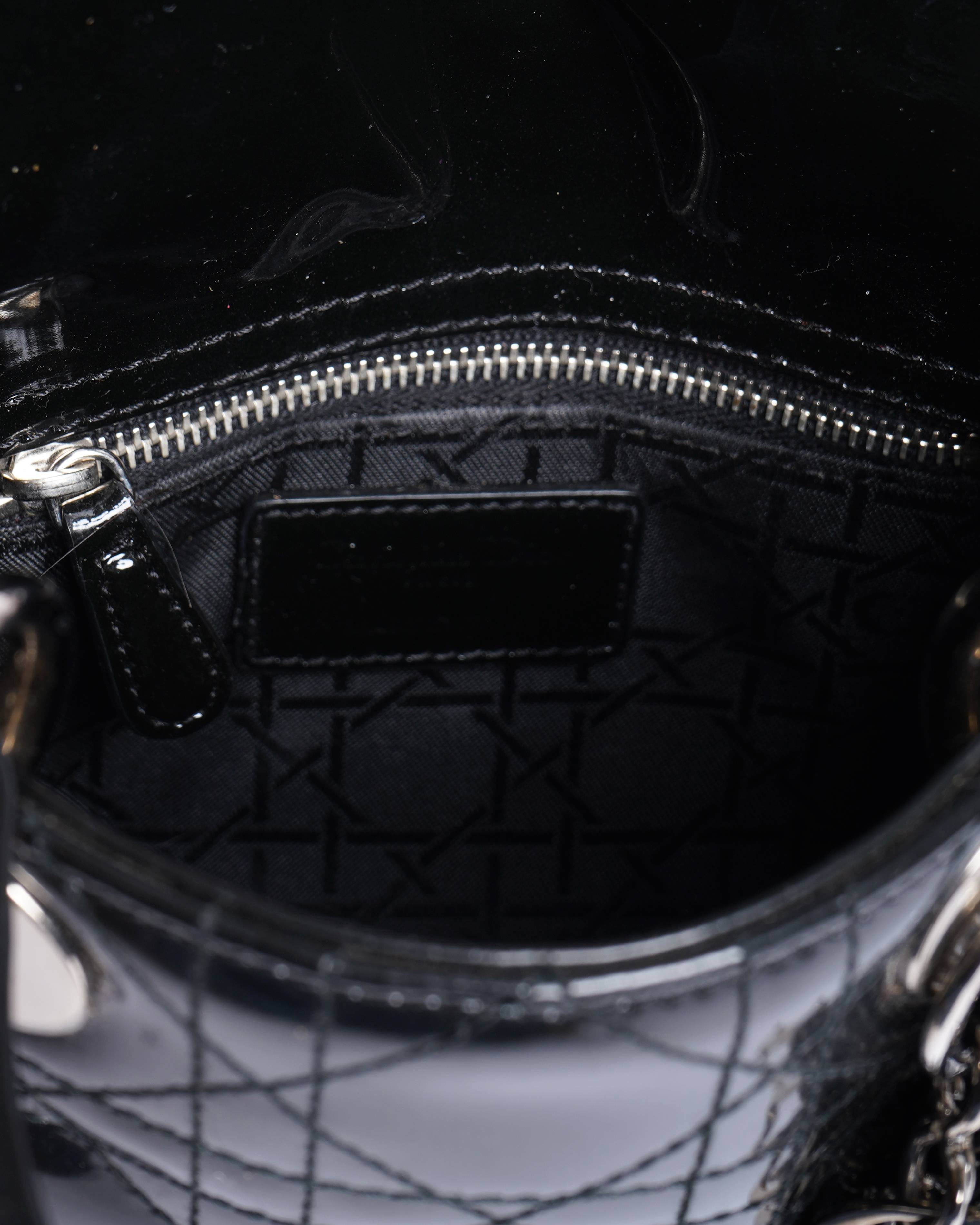 Dior Black Patent Cannage Calfskin mini lady dior bag