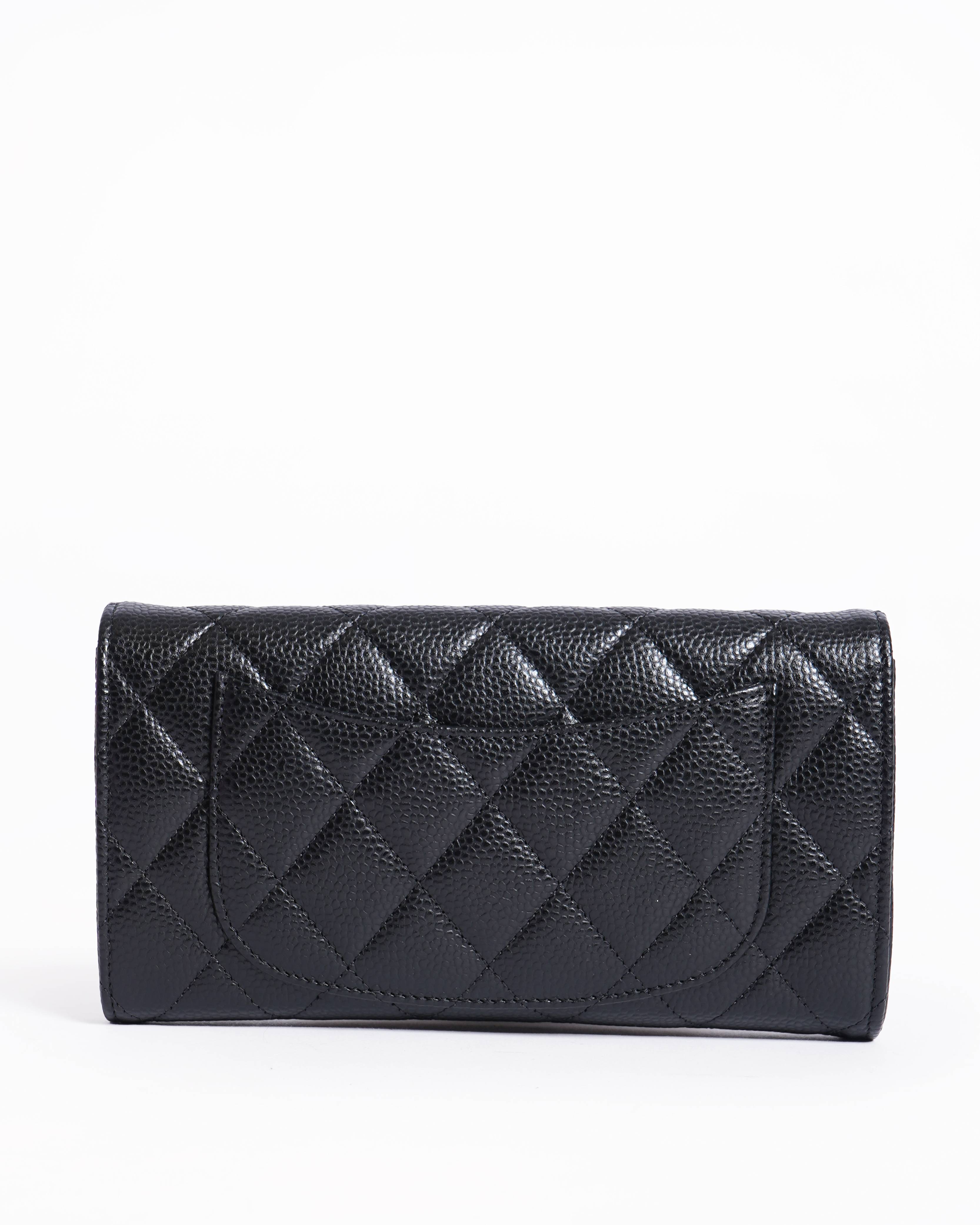 New Chanel black caviar leather long wallet