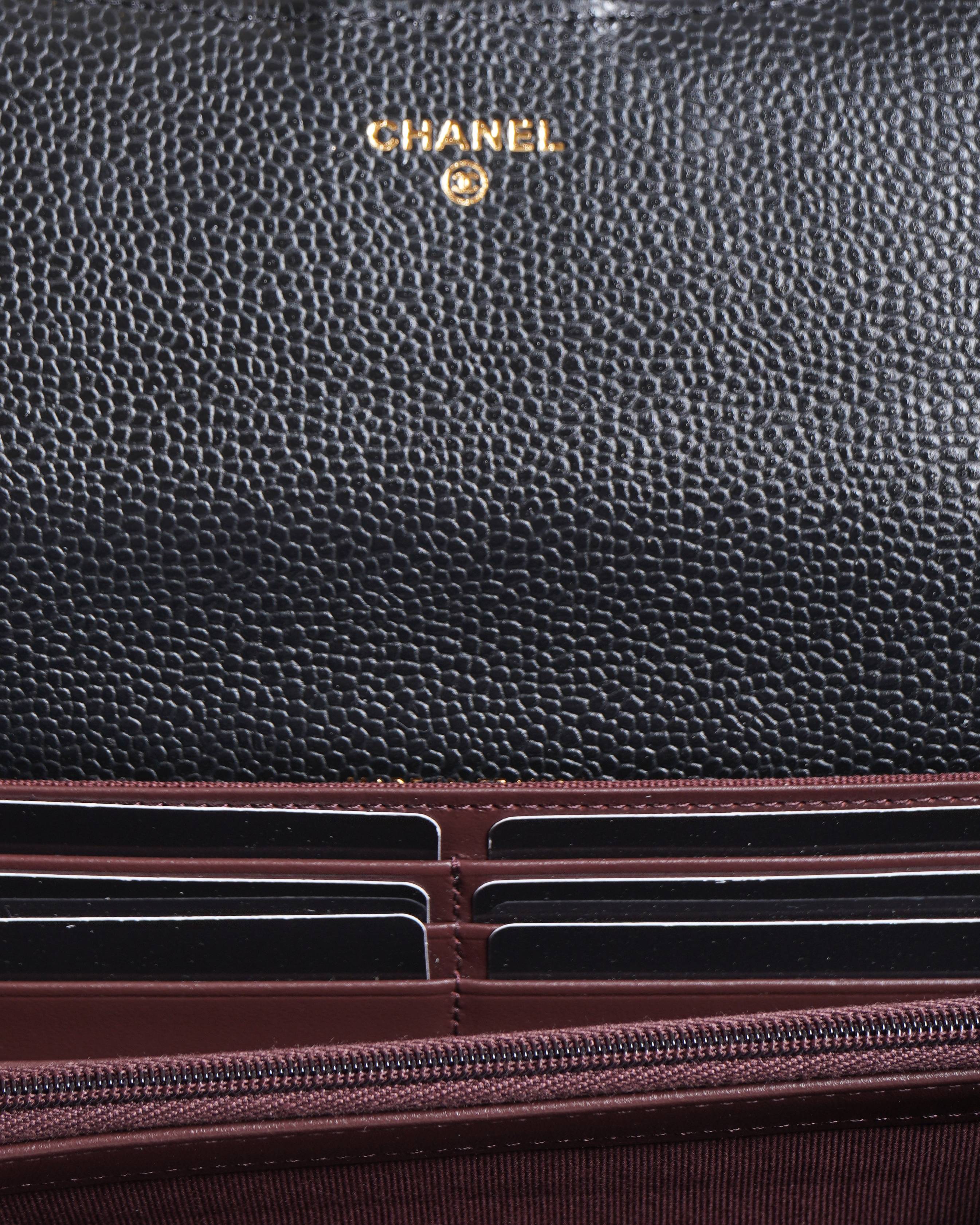 New Chanel black caviar leather long wallet
