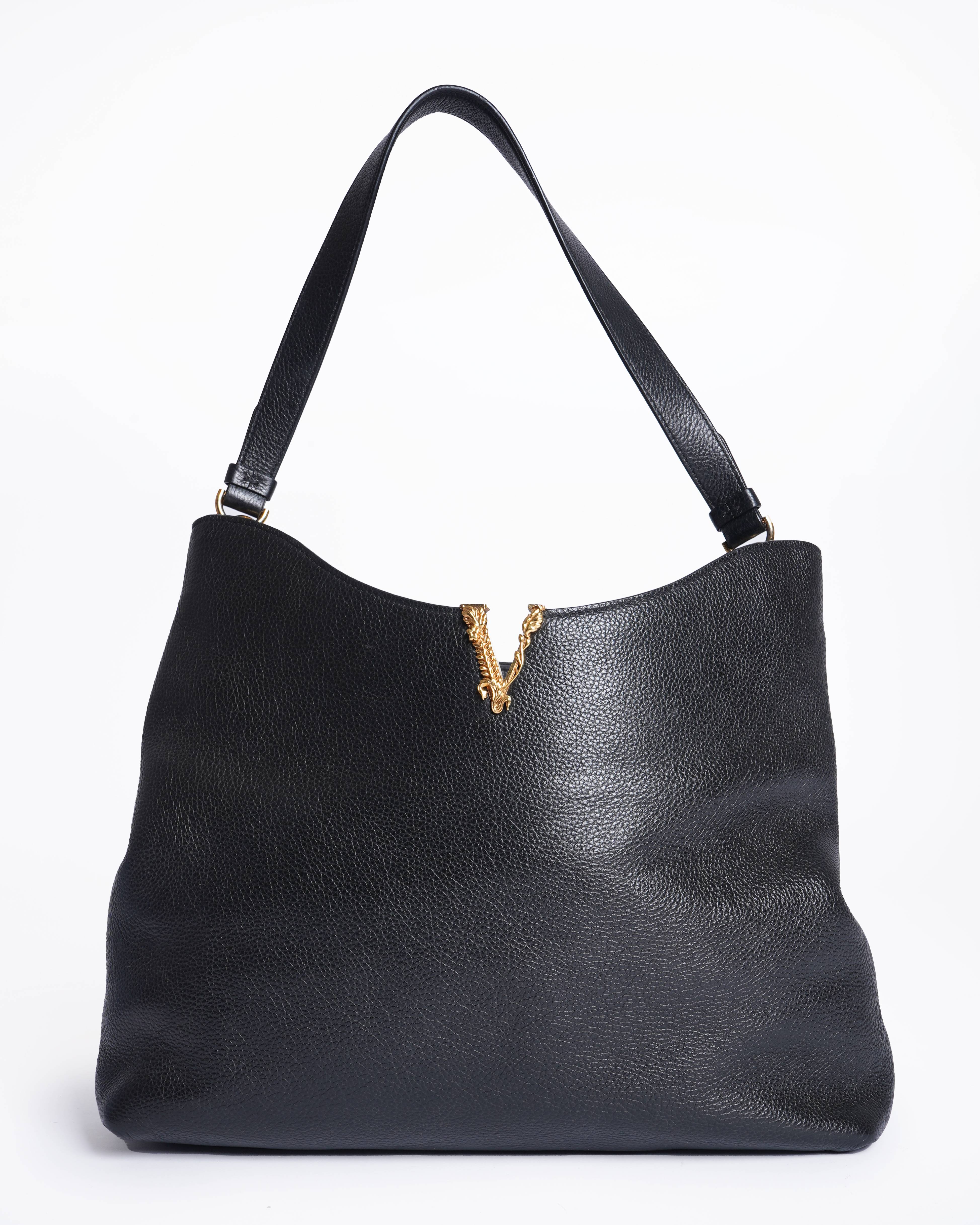 Versace vitrus black leather hobo bag