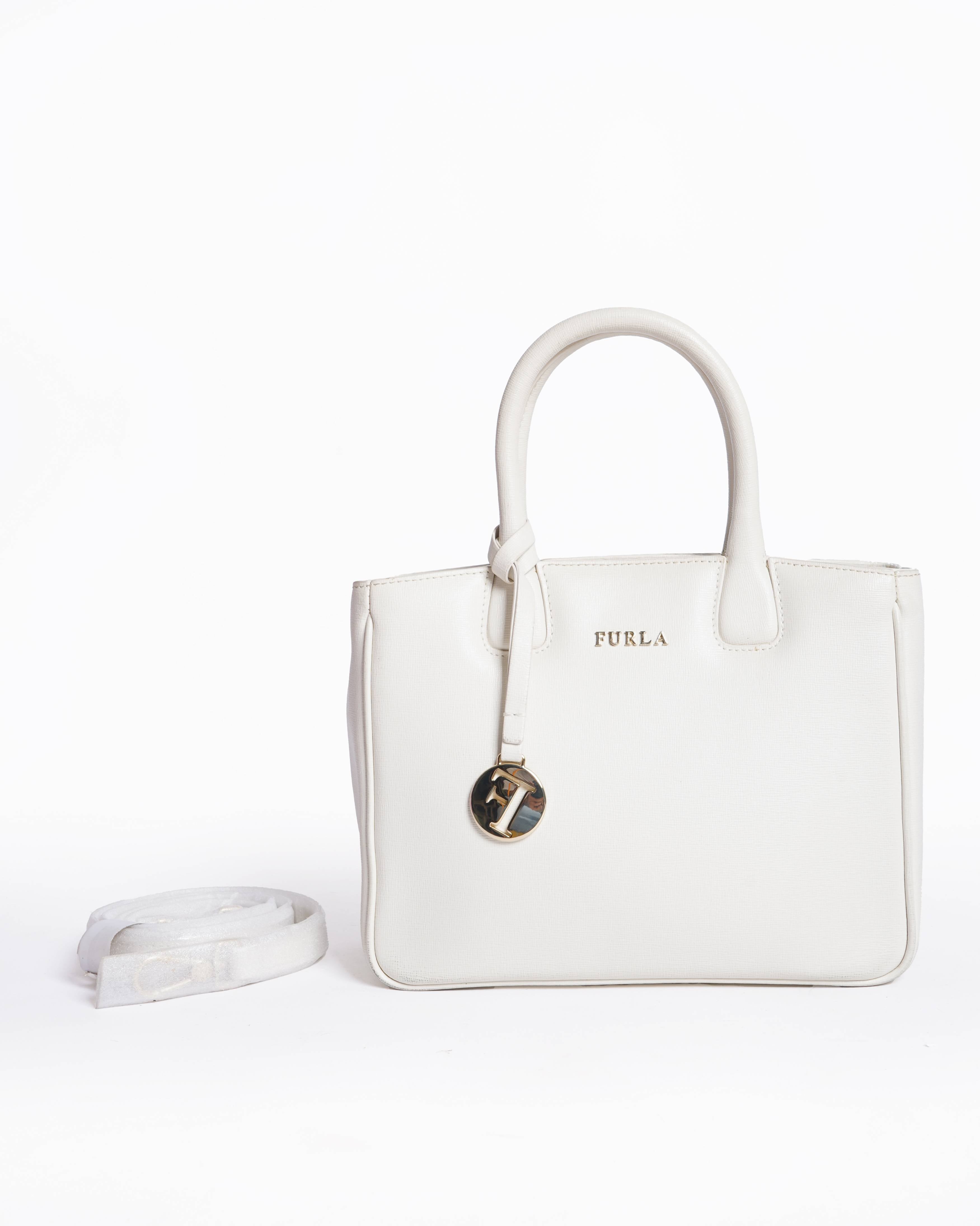 Furla white saffiano leather top handle bag