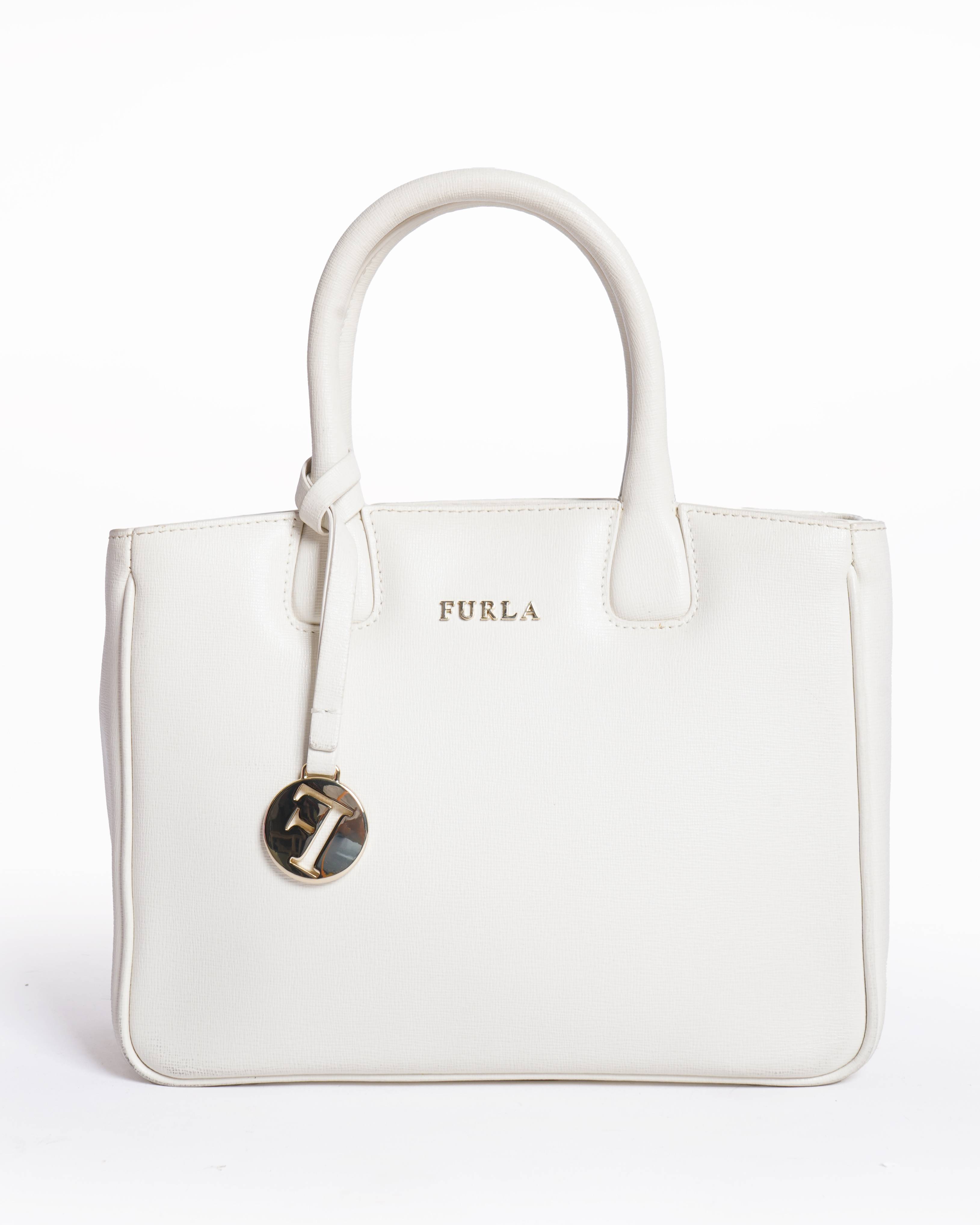 Furla white saffiano leather top handle bag
