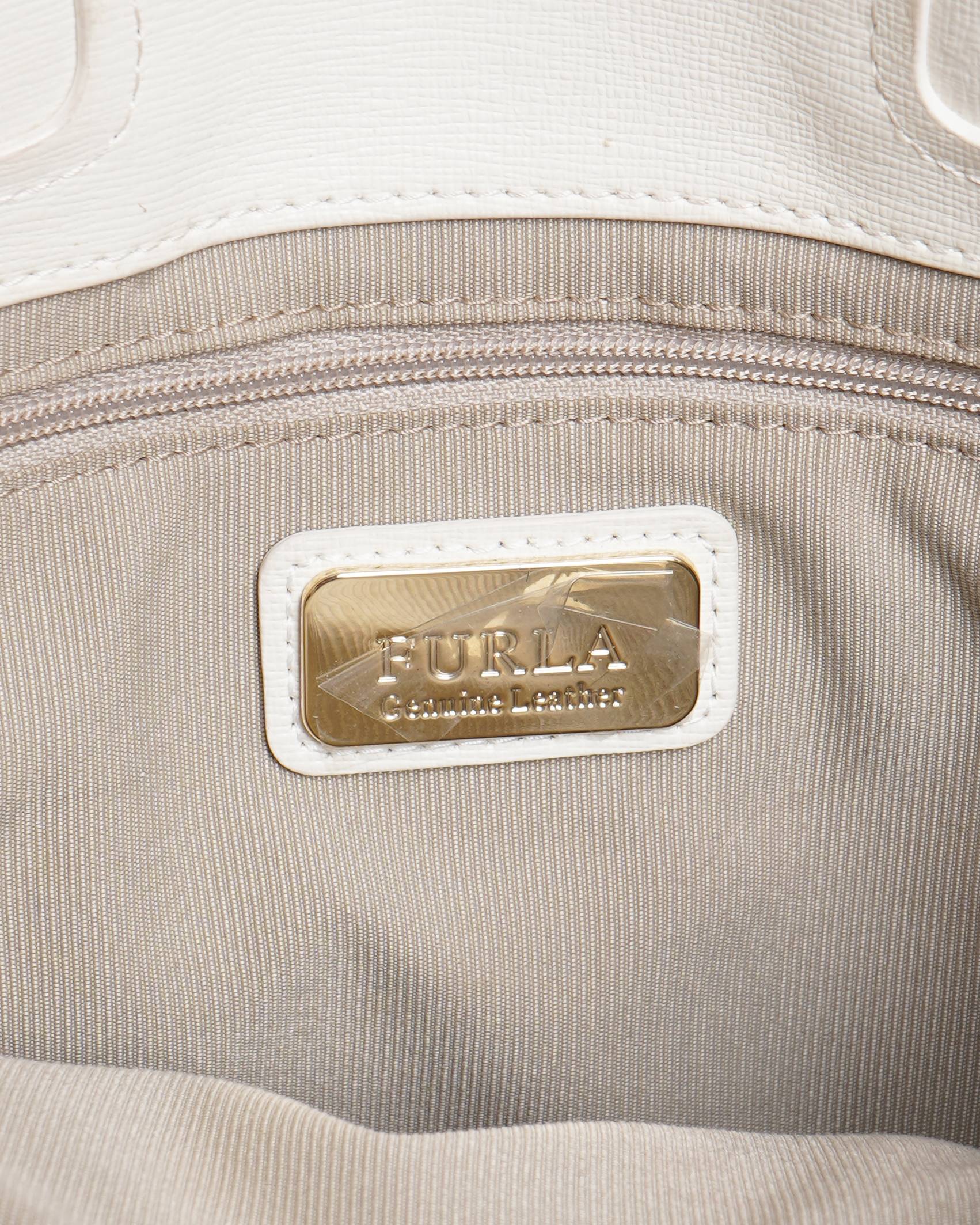 Furla white saffiano leather top handle bag