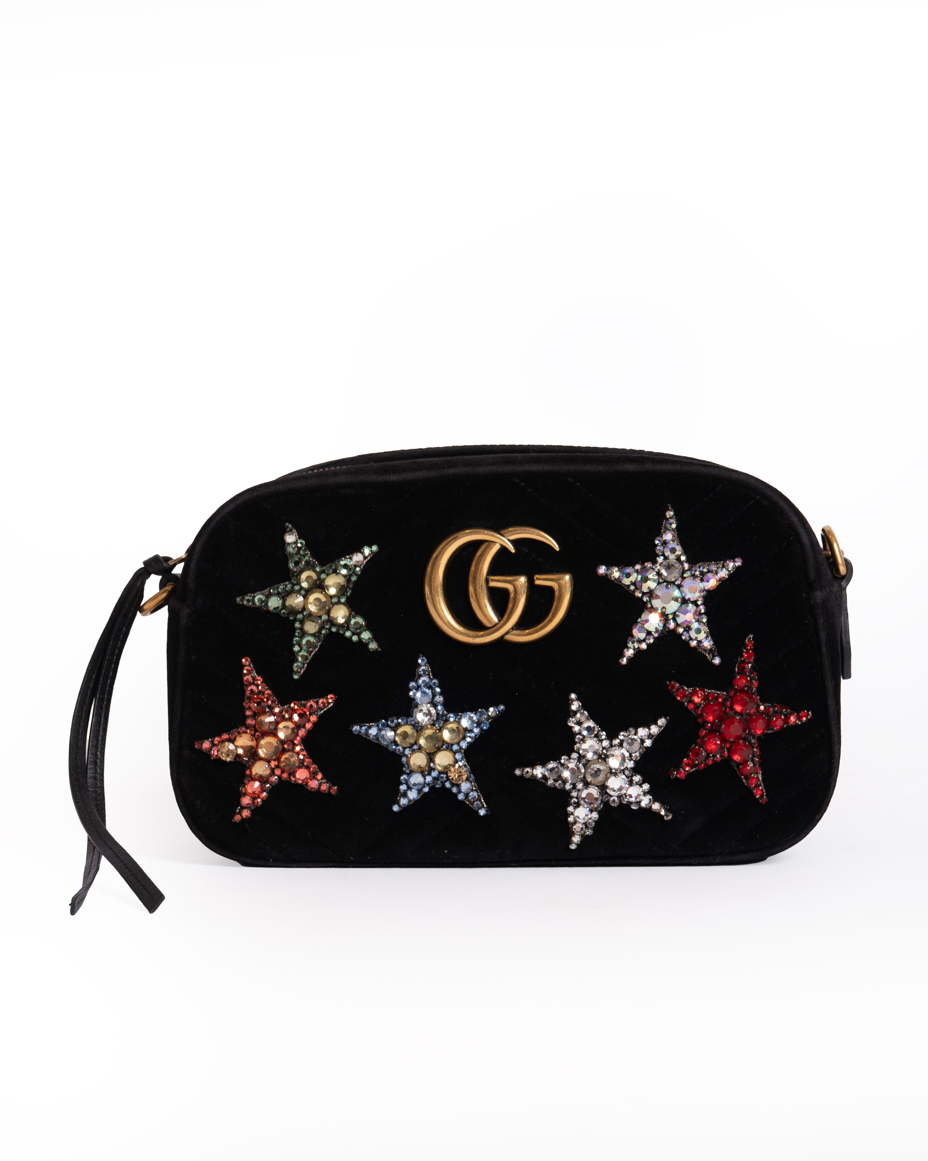 Gucci GG Marmont Crystal Star Crossbody Bag In Velvet