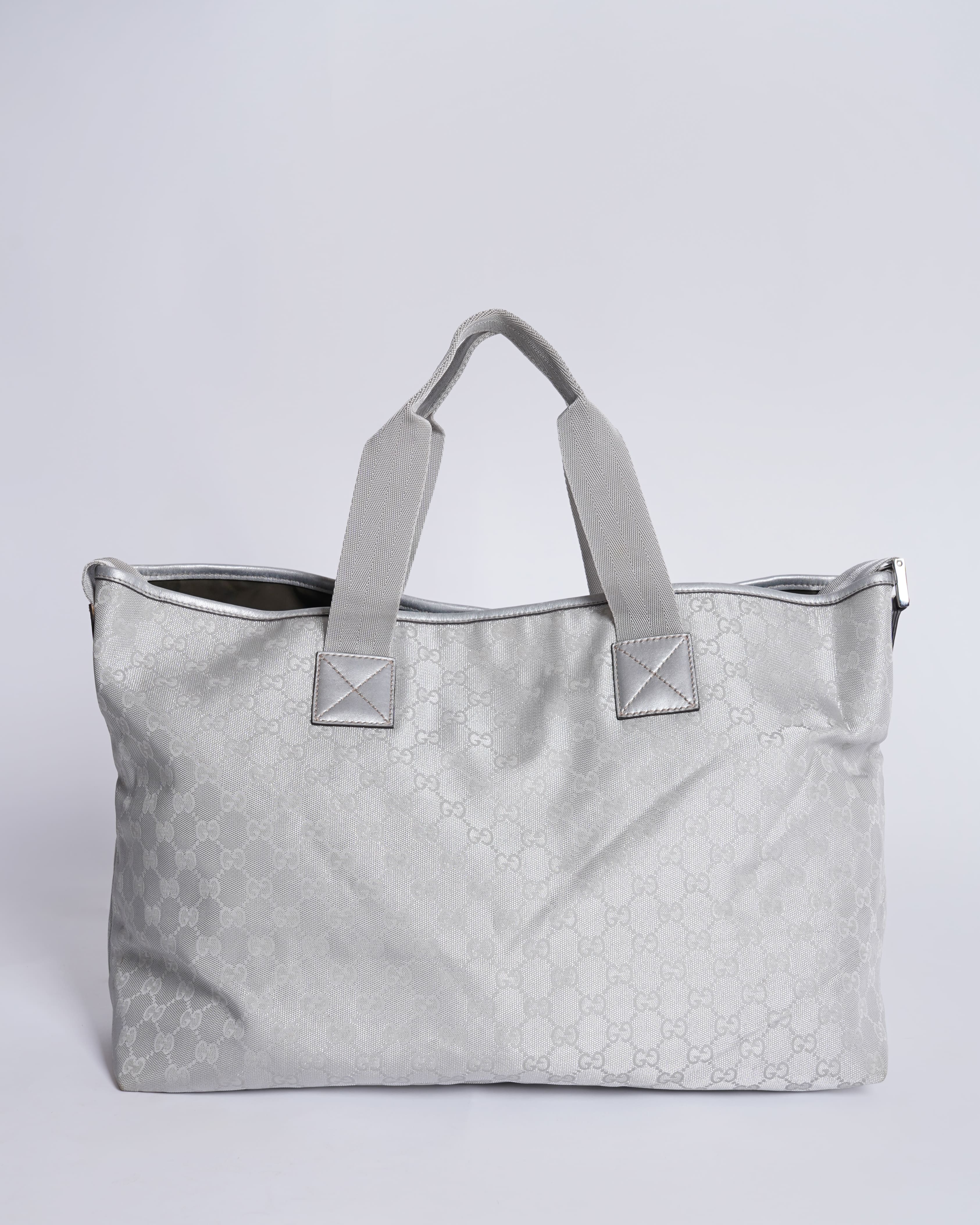 Gucci Silver GG Canvas Travel Bag Silver
