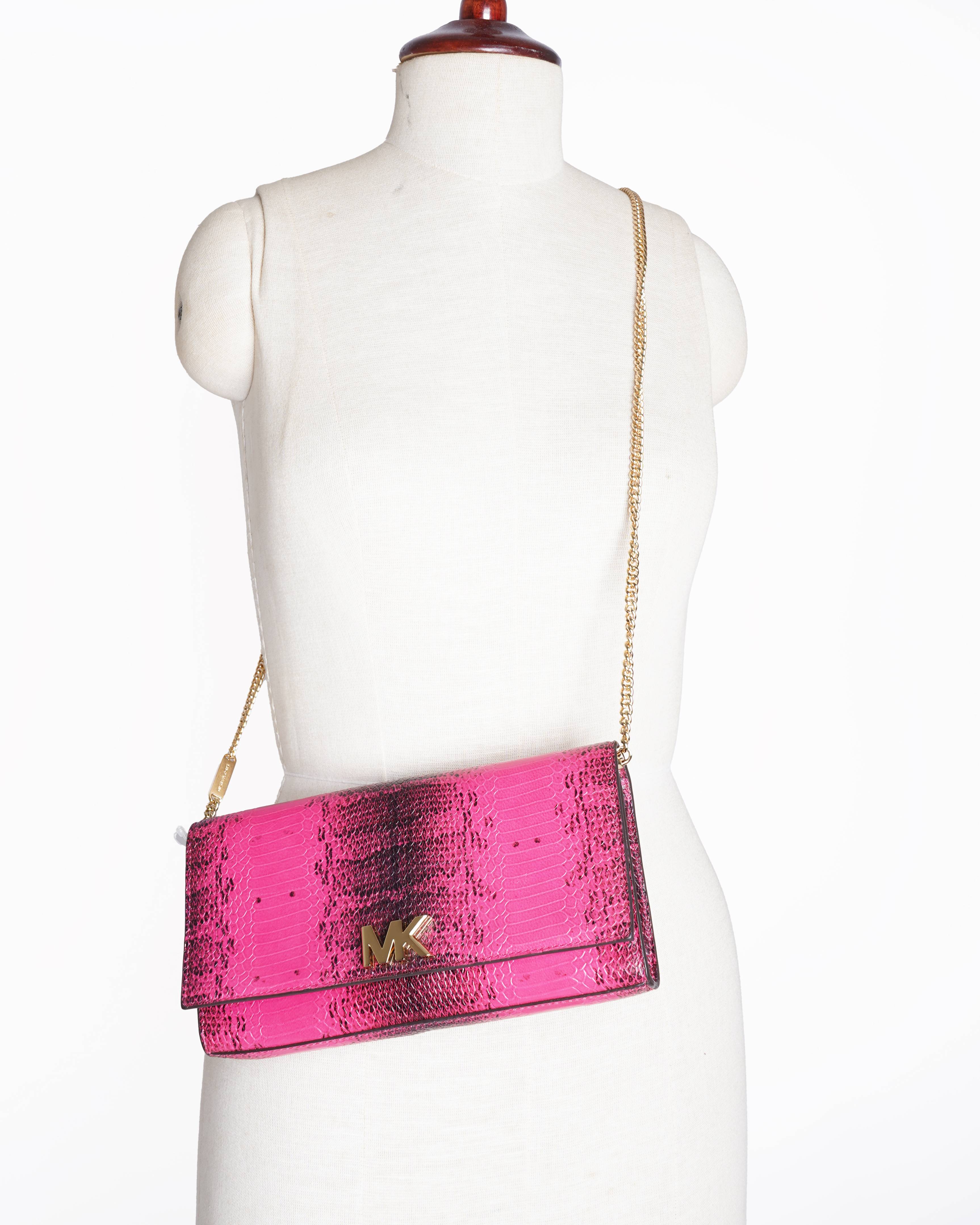 New Michael Kors Mott snakeskin-embossed leather Chain Wallet