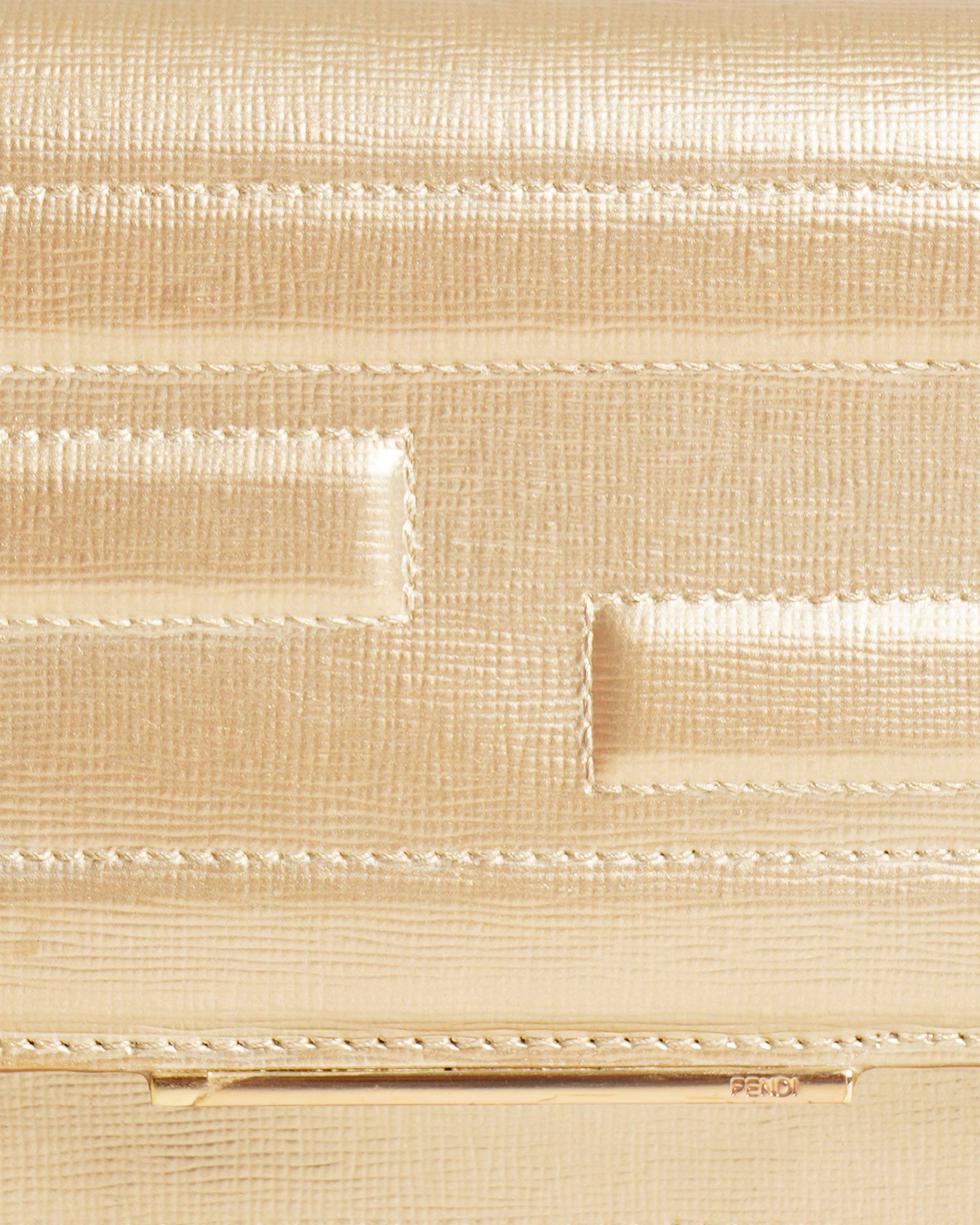 Fendi gold leather tube wallet on chain