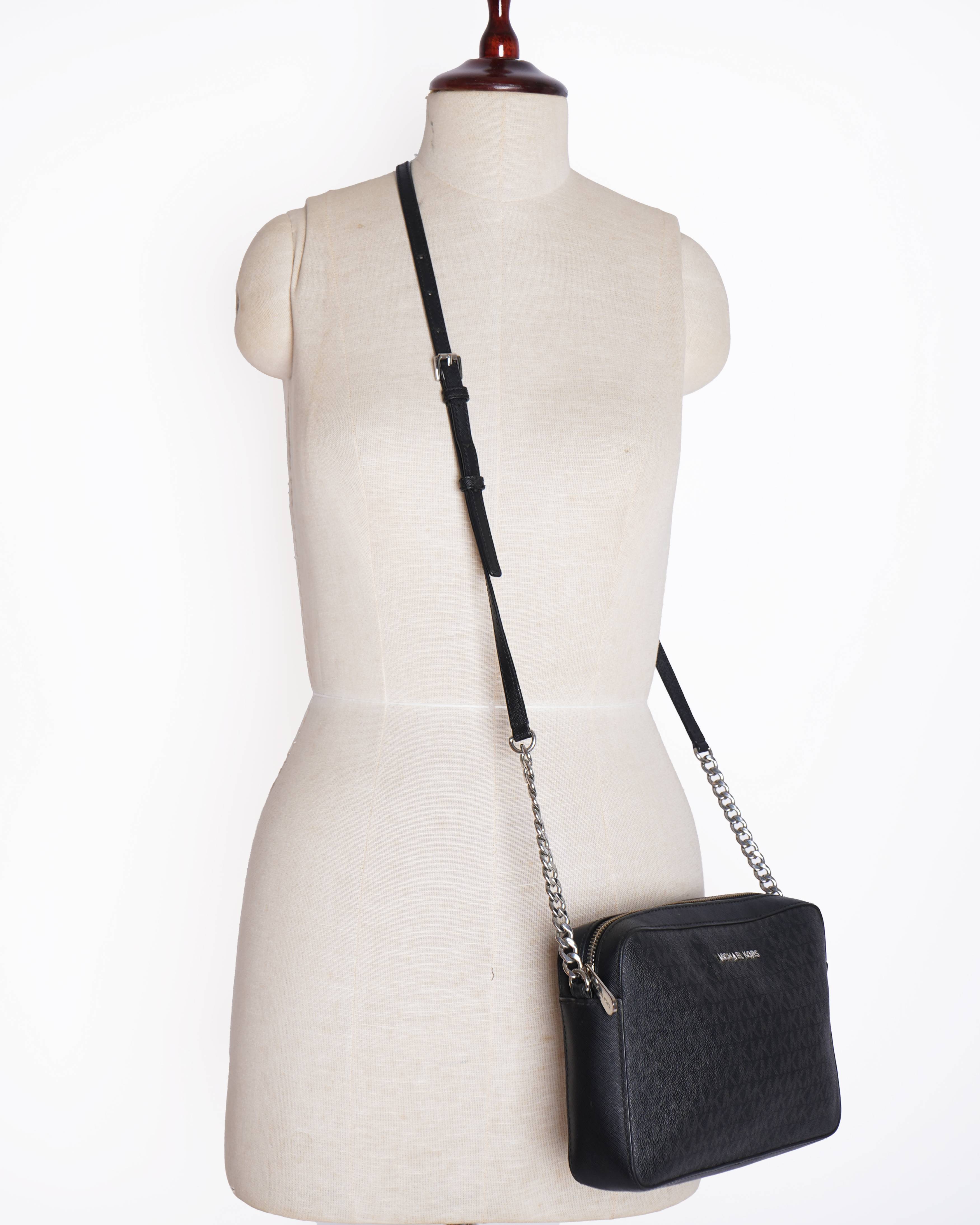 Michael Kors Monogram Crossbody Bag In Black