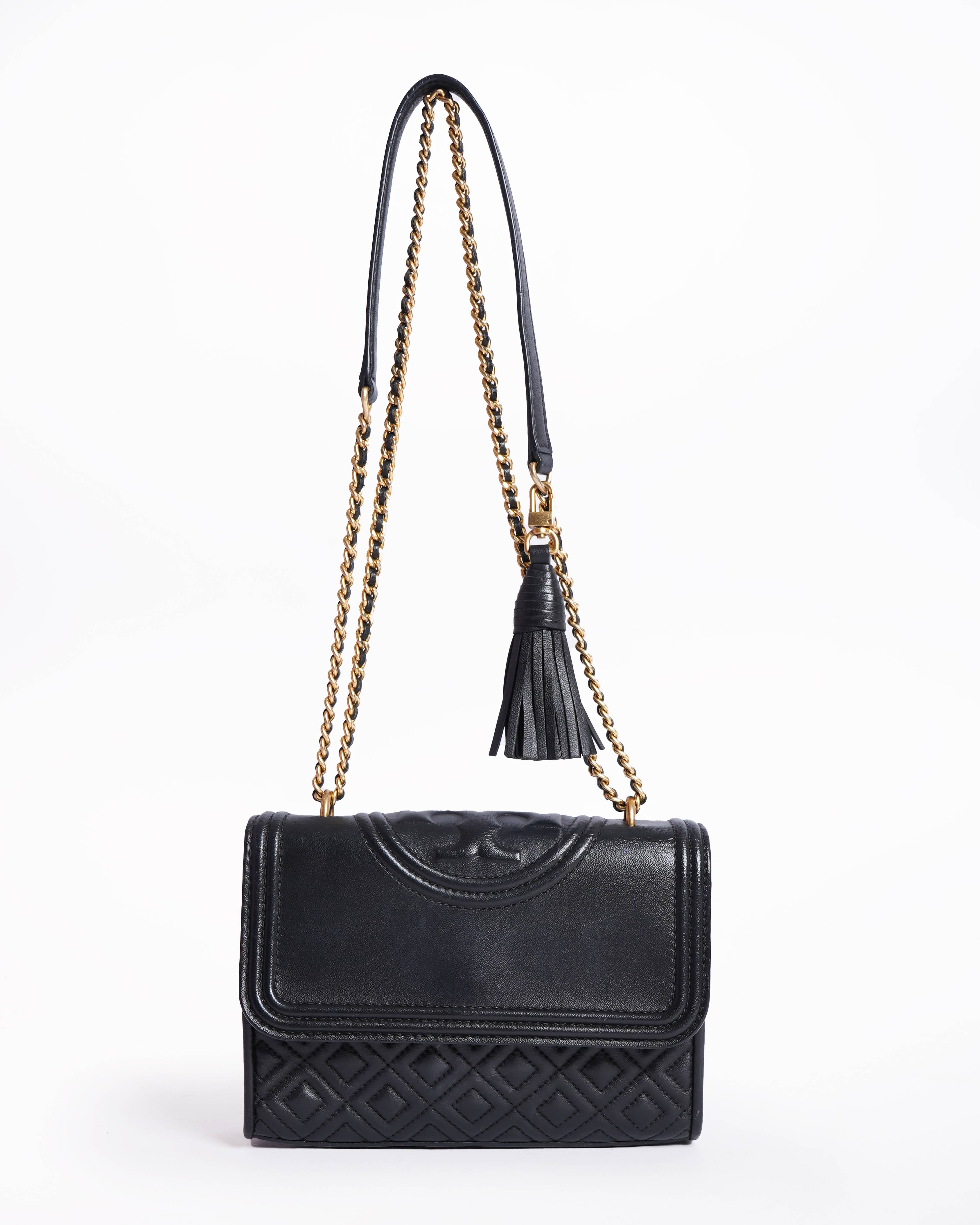 Tory Burch Black Leather Fleming Shoulder Bag