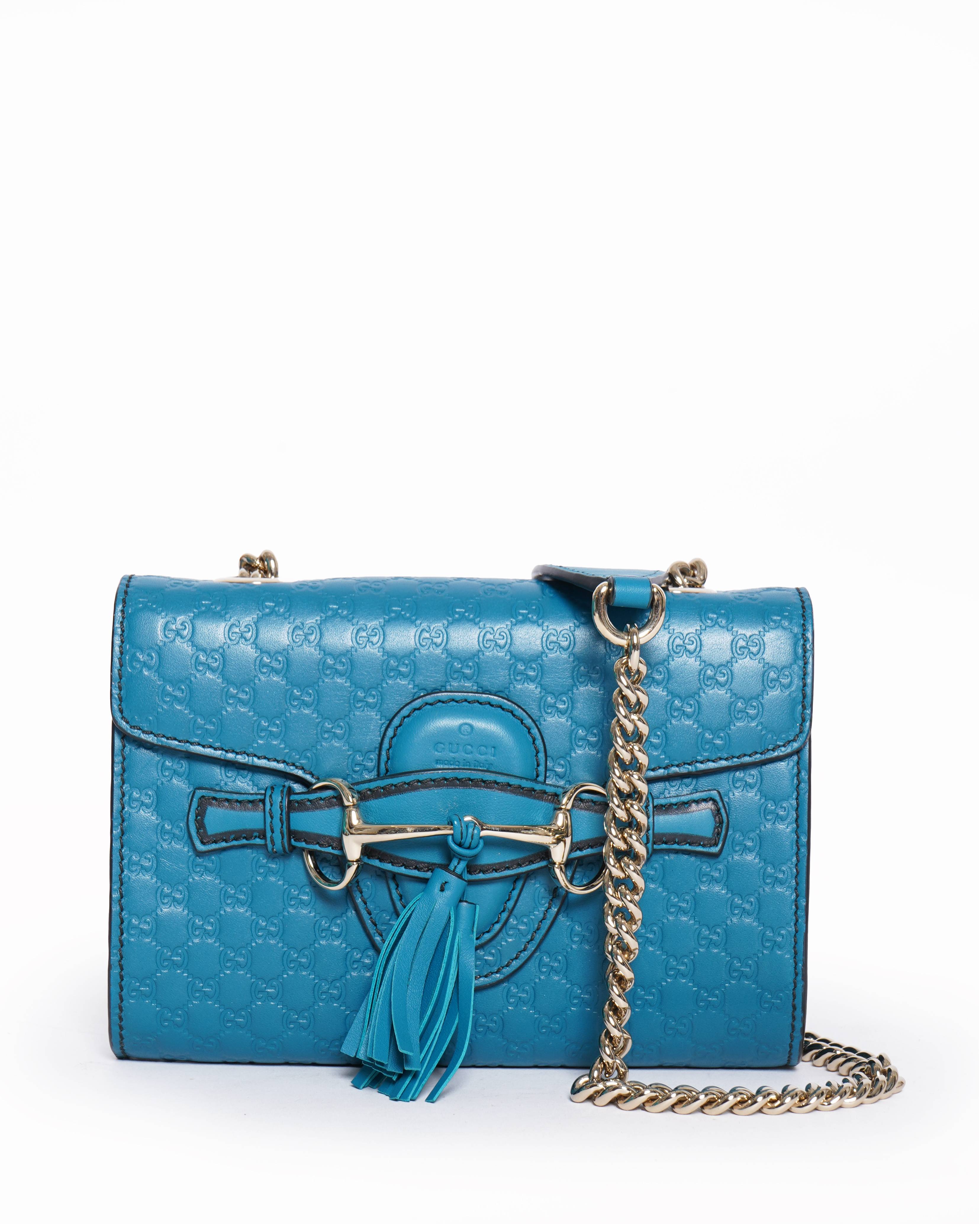 New Gucci guccissima mini emily shoulder bag in teal blue