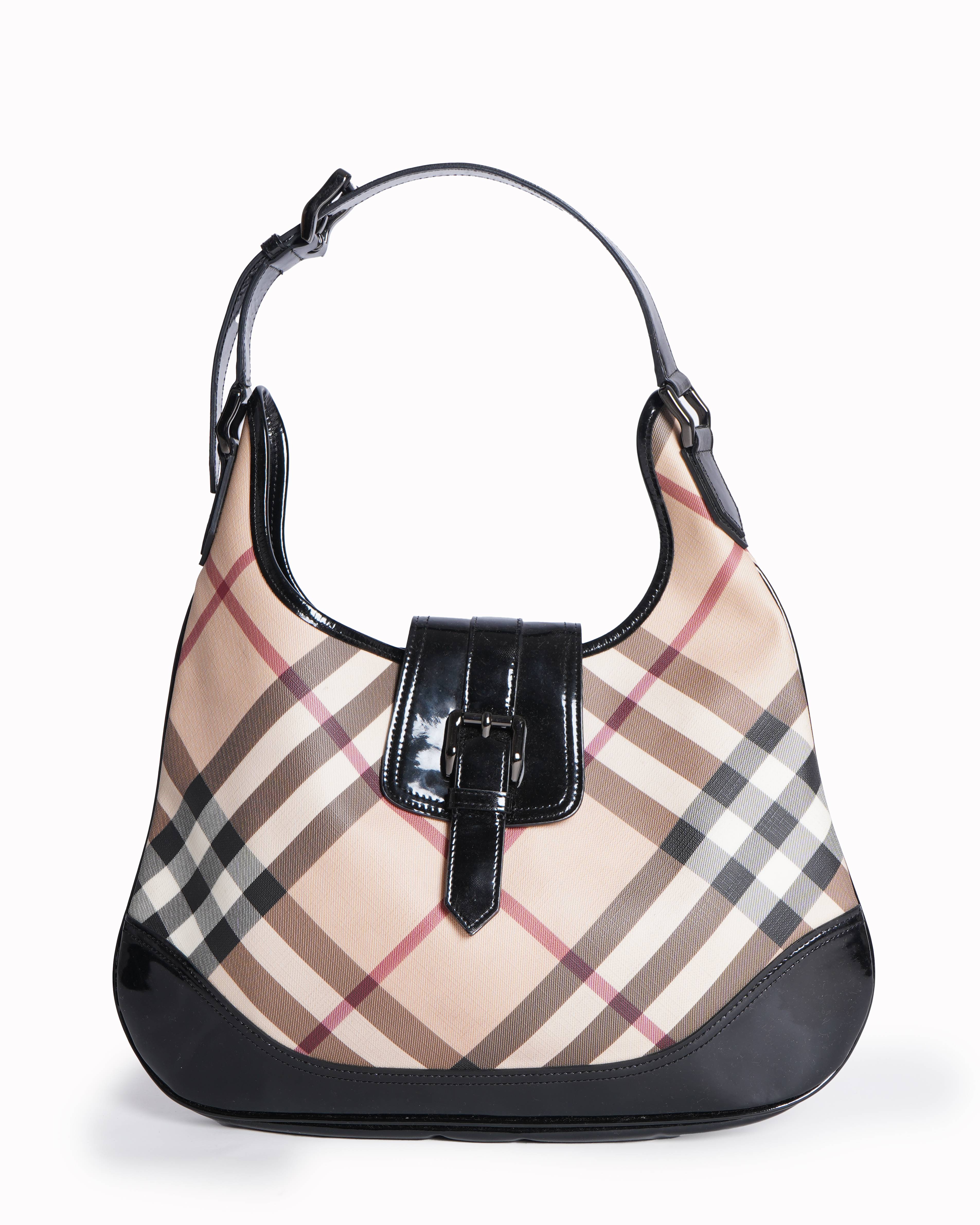 Burberry Nova Check PVC And Patent Leather Brooke Hobo
