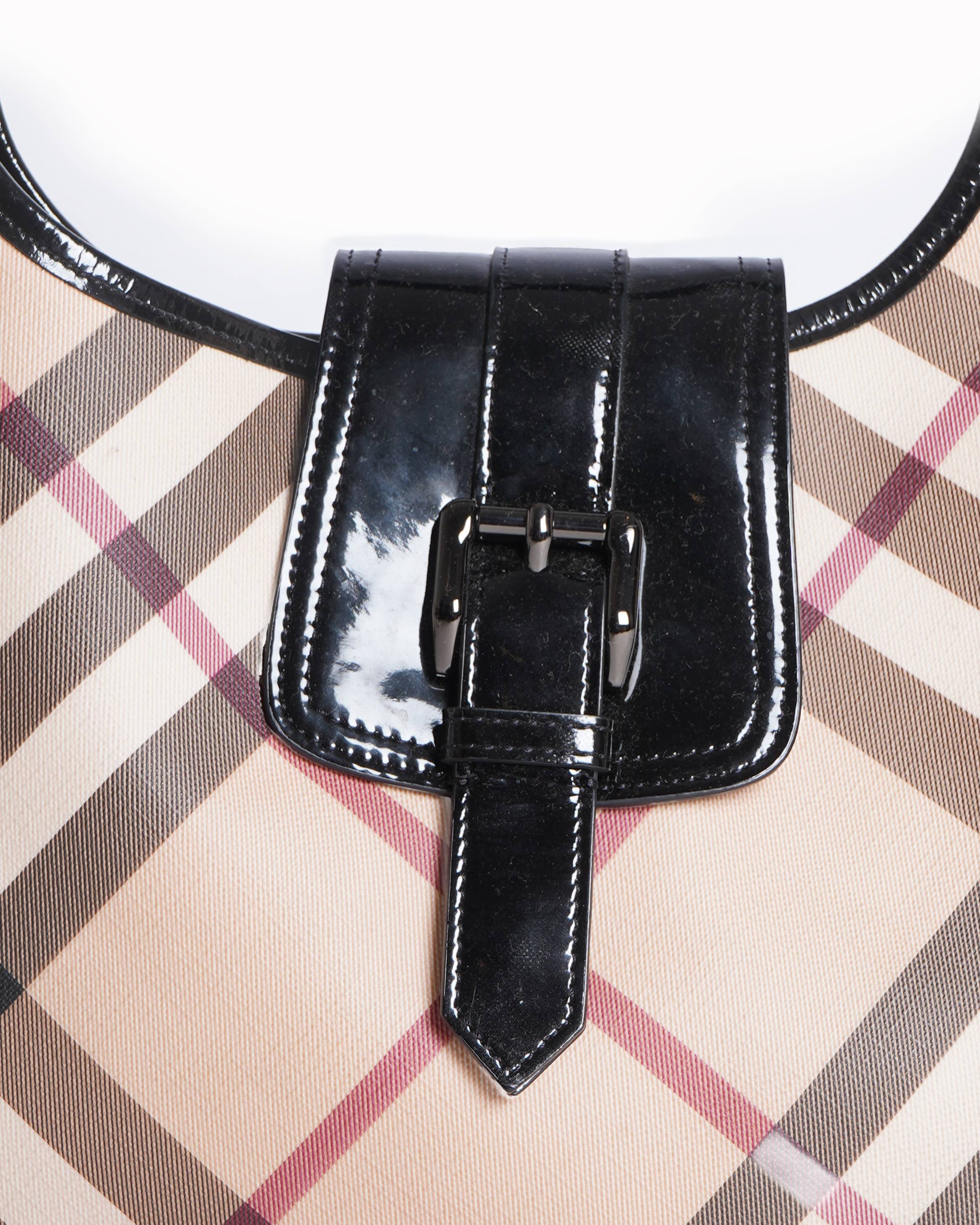 Burberry Nova Check PVC And Patent Leather Brooke Hobo