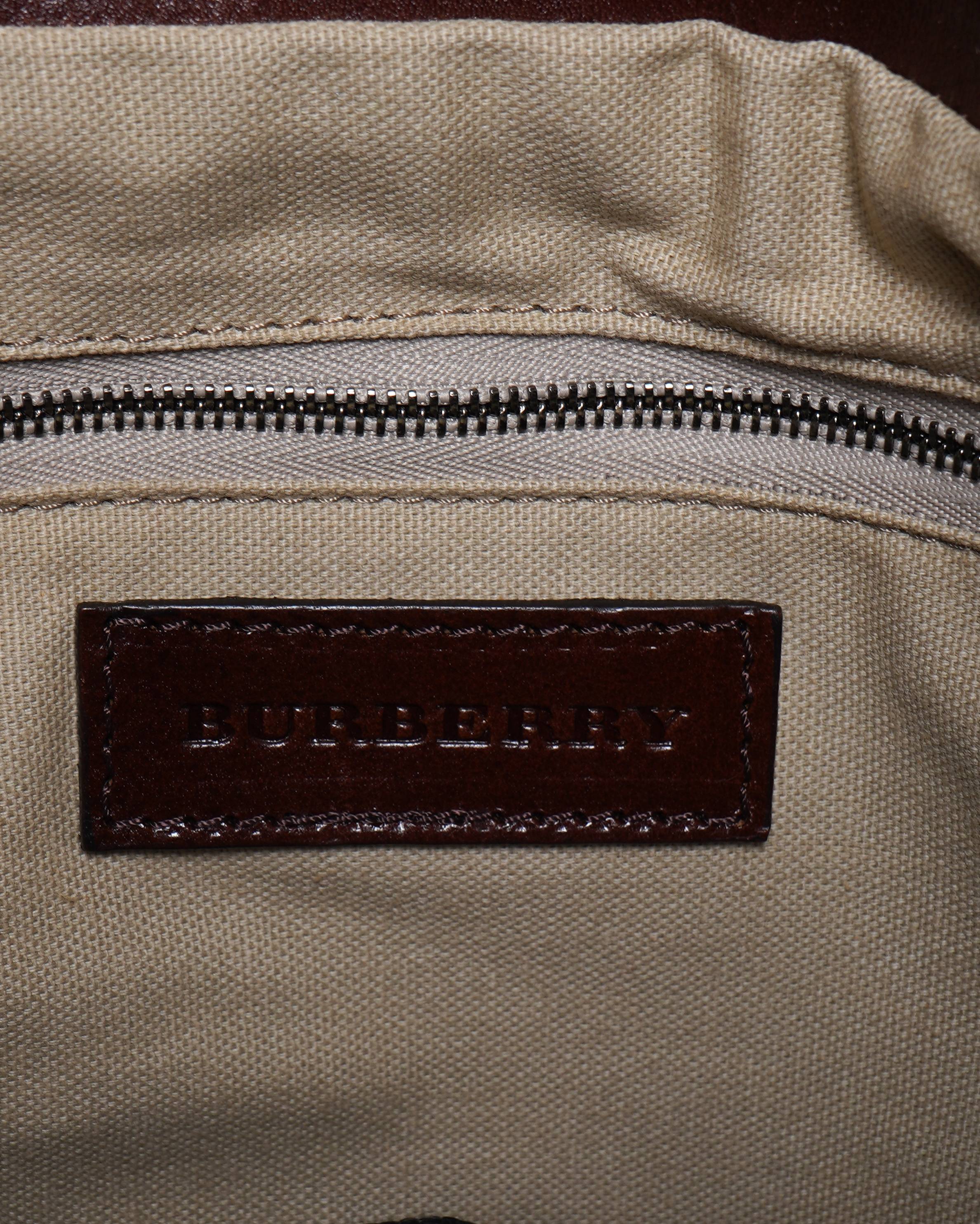 Burberry brown mega check canvas and leather lowry tote