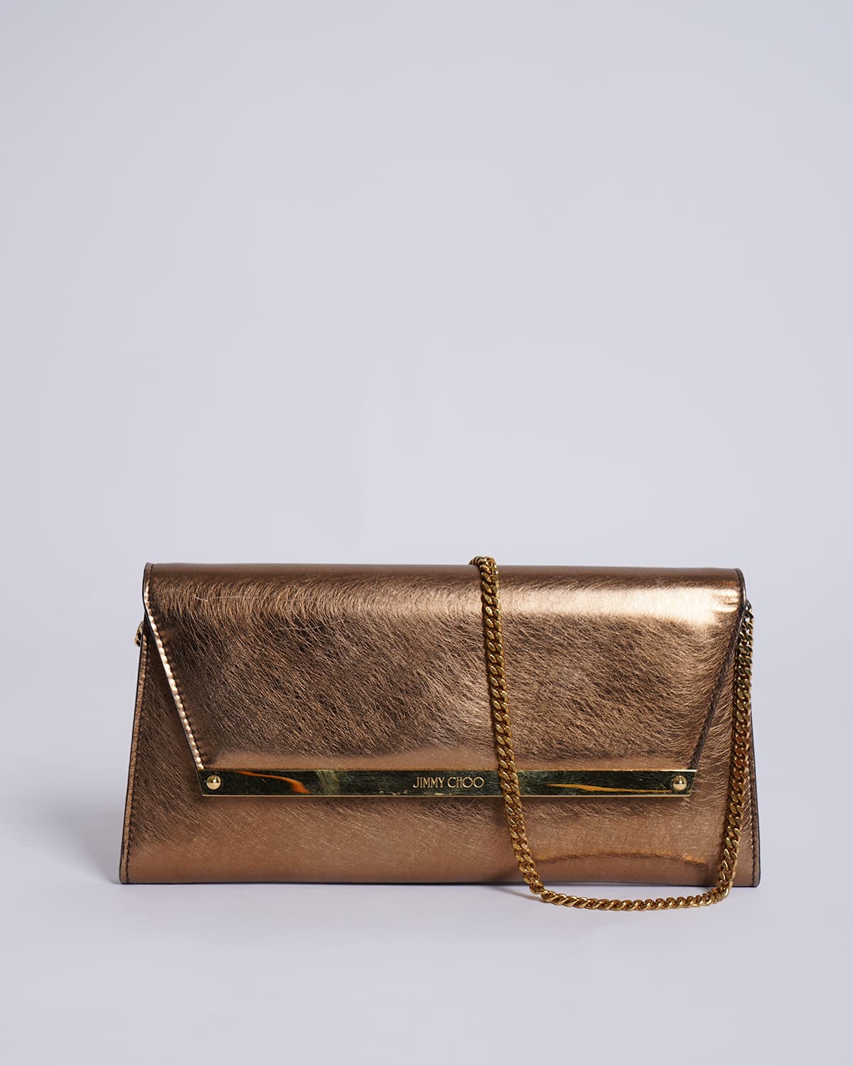 Jimmy Choo Cany Metallic Gold-Tone Clutch with Chain Strap