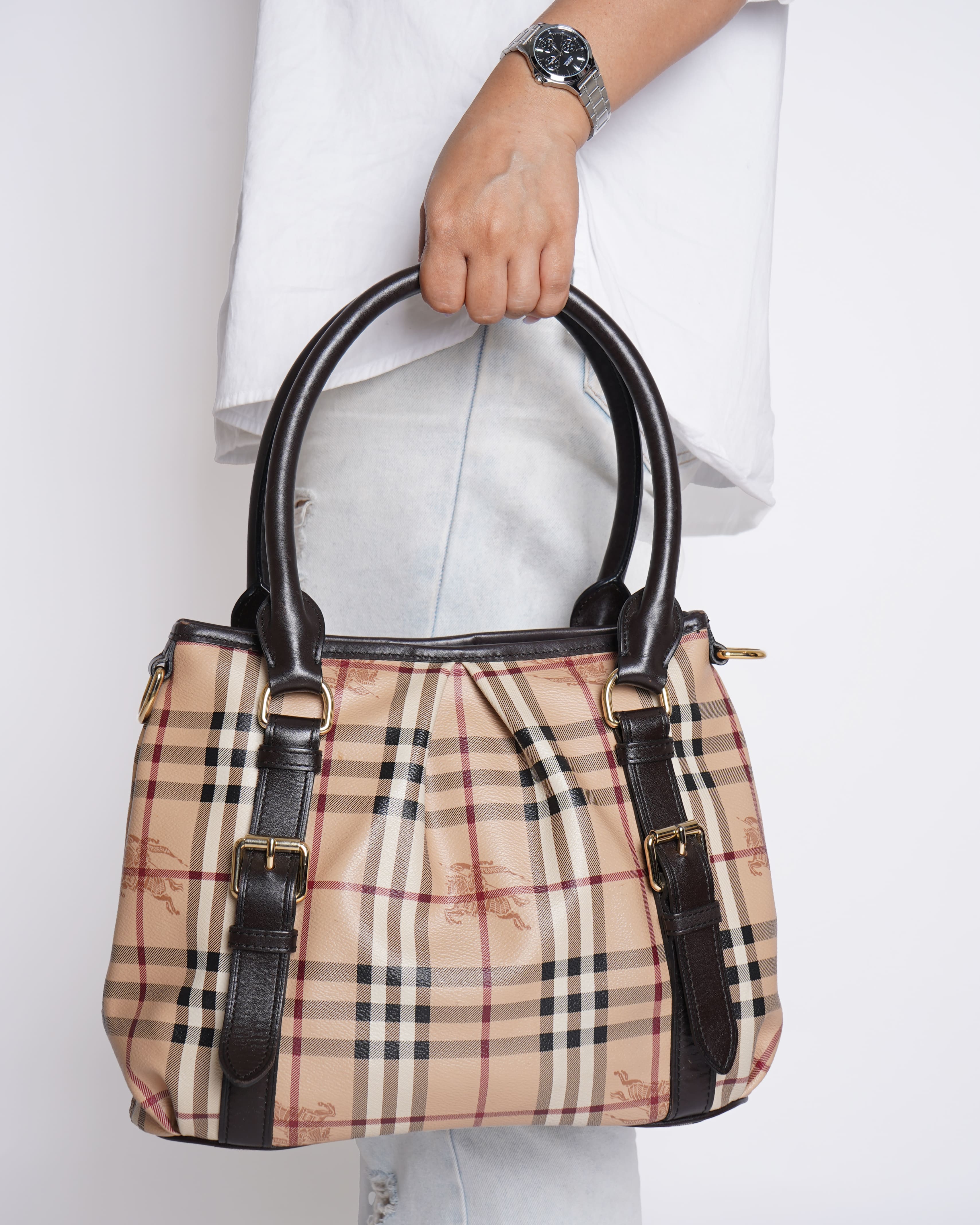 Burberry Beige Haymarket Check Coated Canvas and Leather Northfield Tote