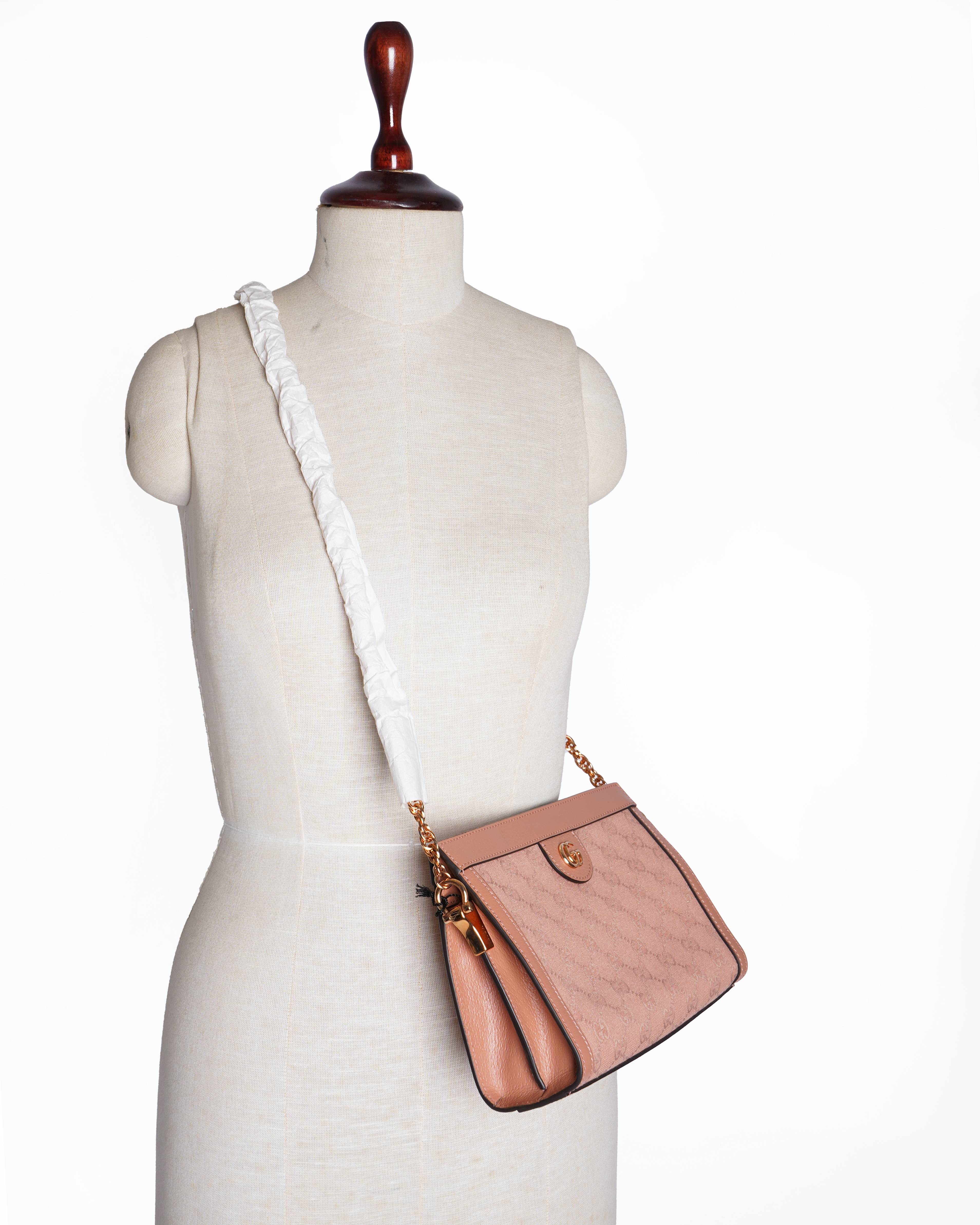 New Gucci ophidia small shoulder bag in pink canvas