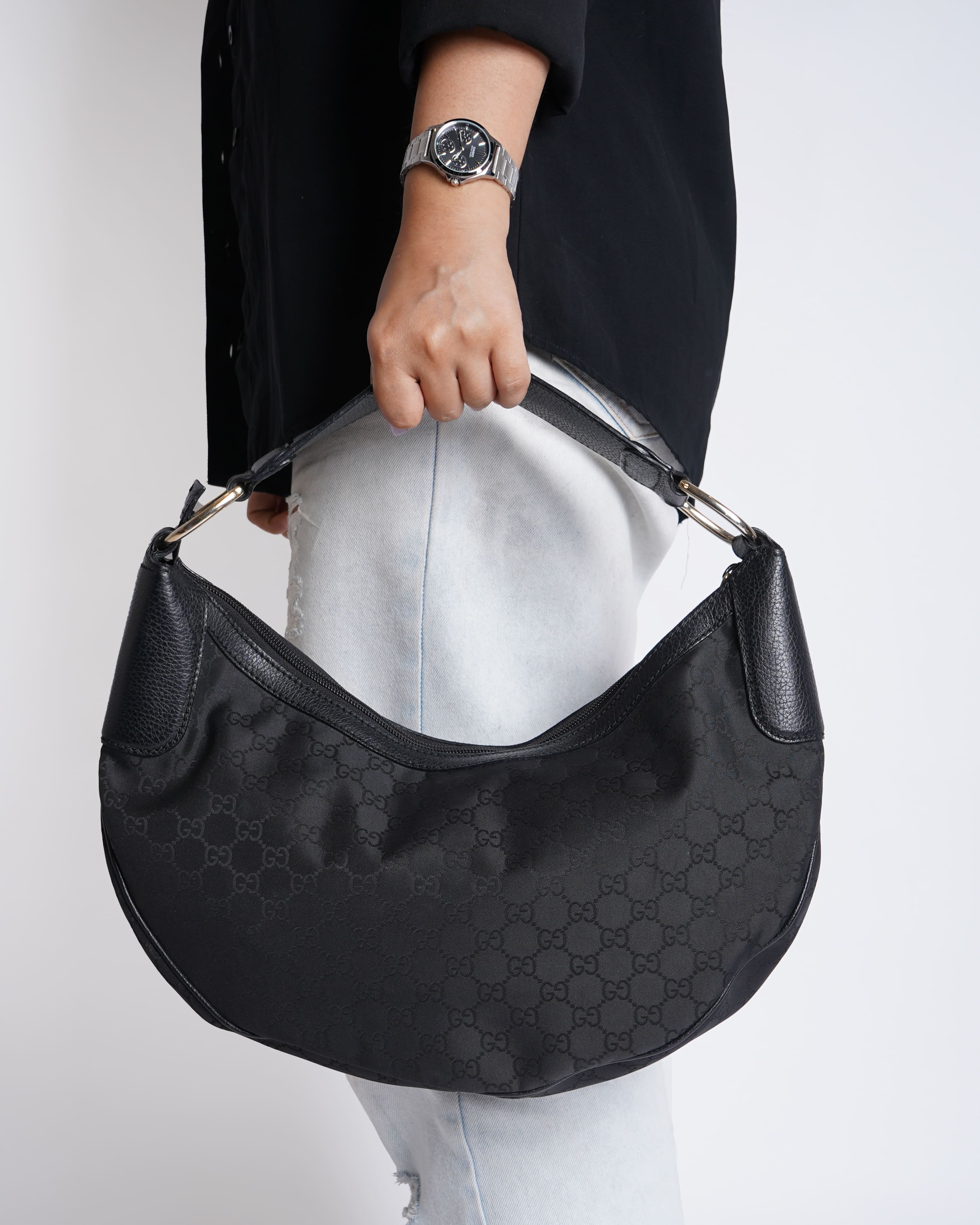 Gucci guccisima black canvas hobo bag