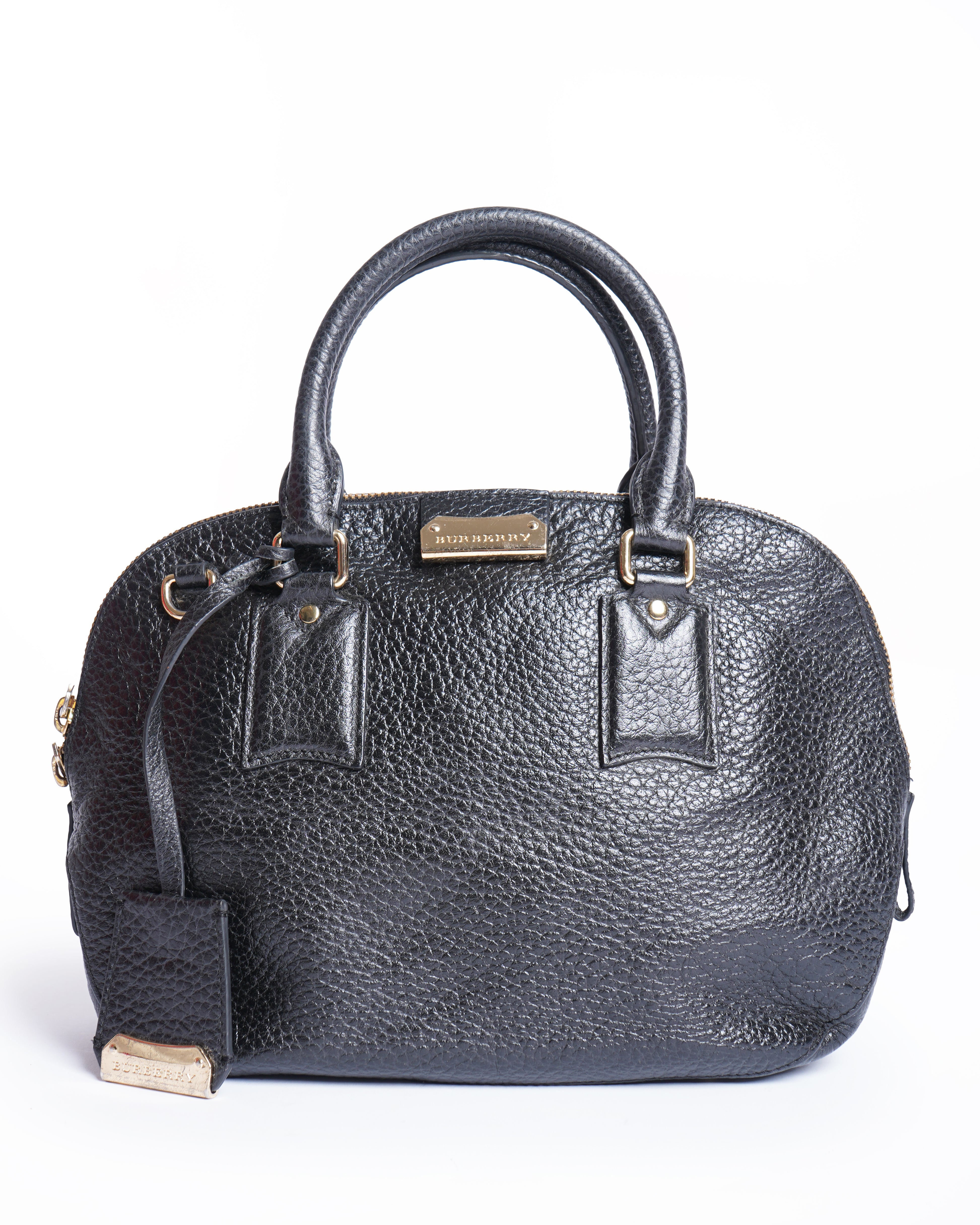 Burberry Pebbled Leather Orchard Top Handle Bag WIth Shoulder Strap