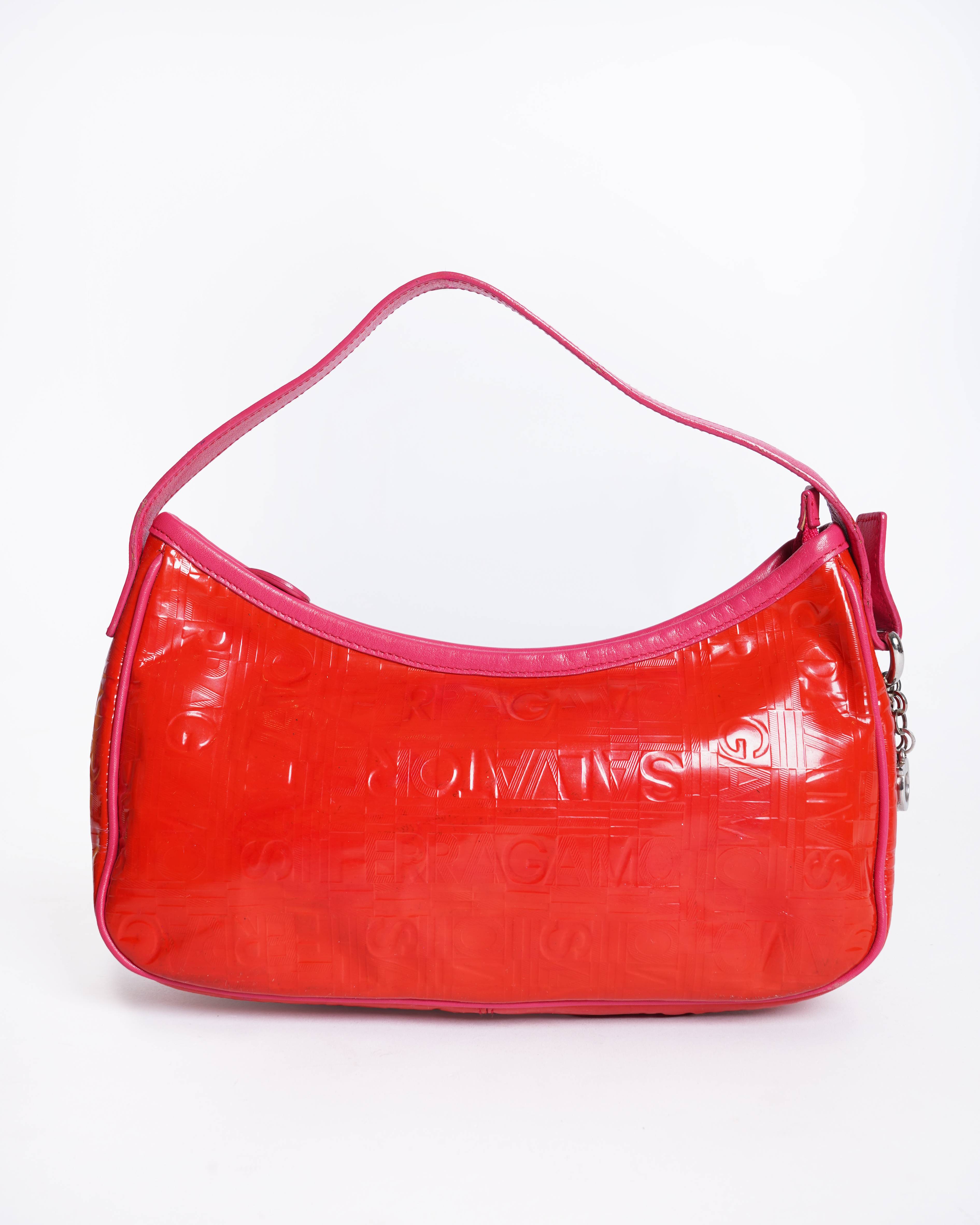 Salvatore Ferragamo Patent Leather Shoulder Bag In Red