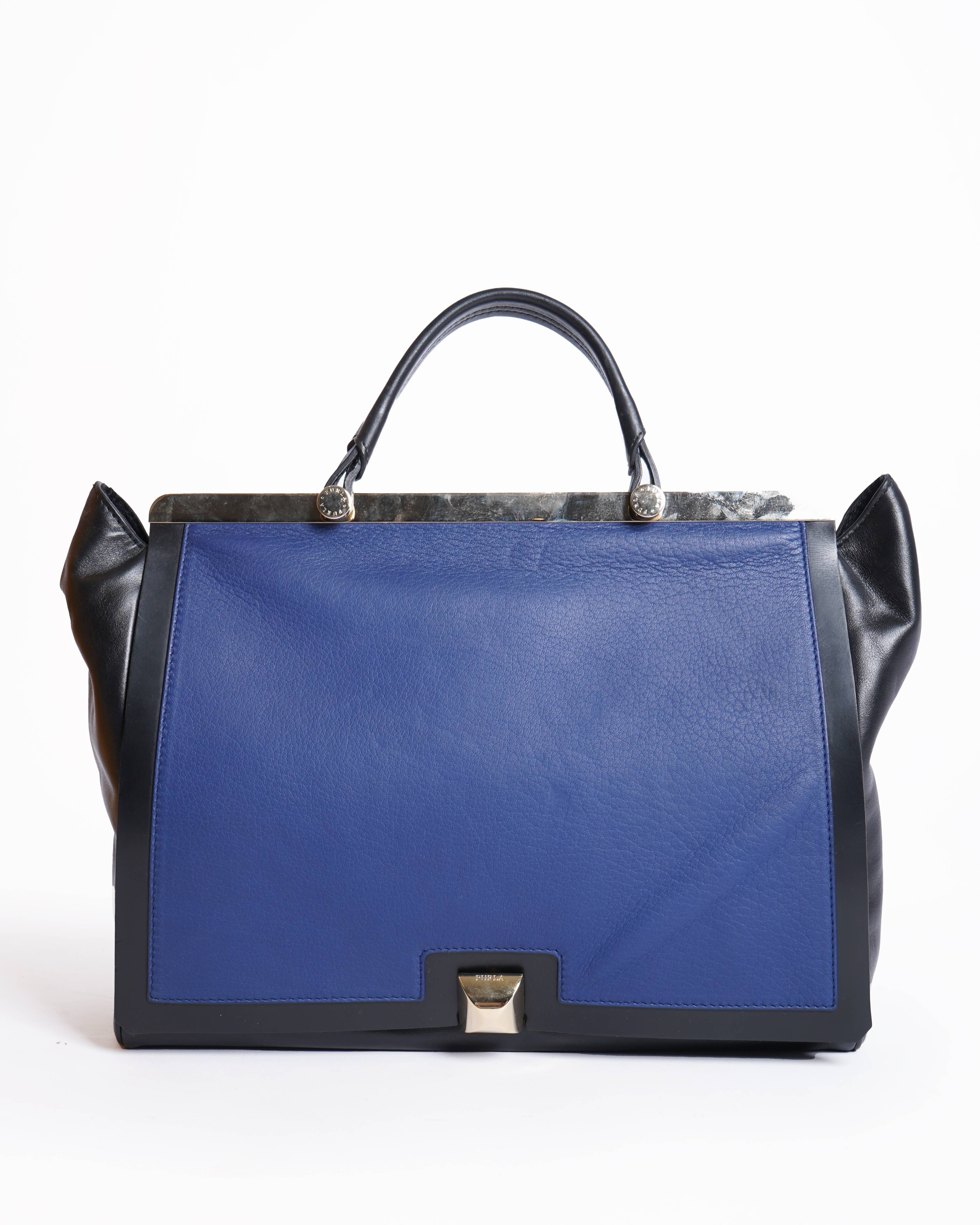 Furla Black/Blue Leather Cortina Top Handle Bag