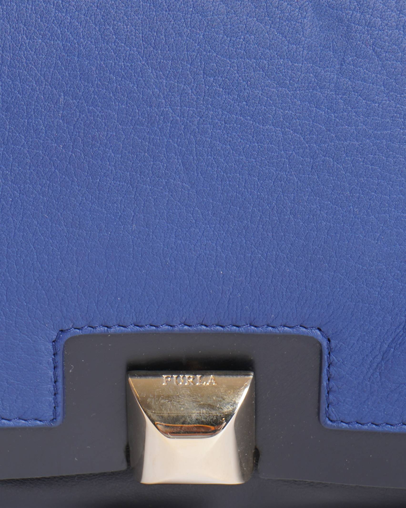 Furla Black/Blue Leather Cortina Top Handle Bag