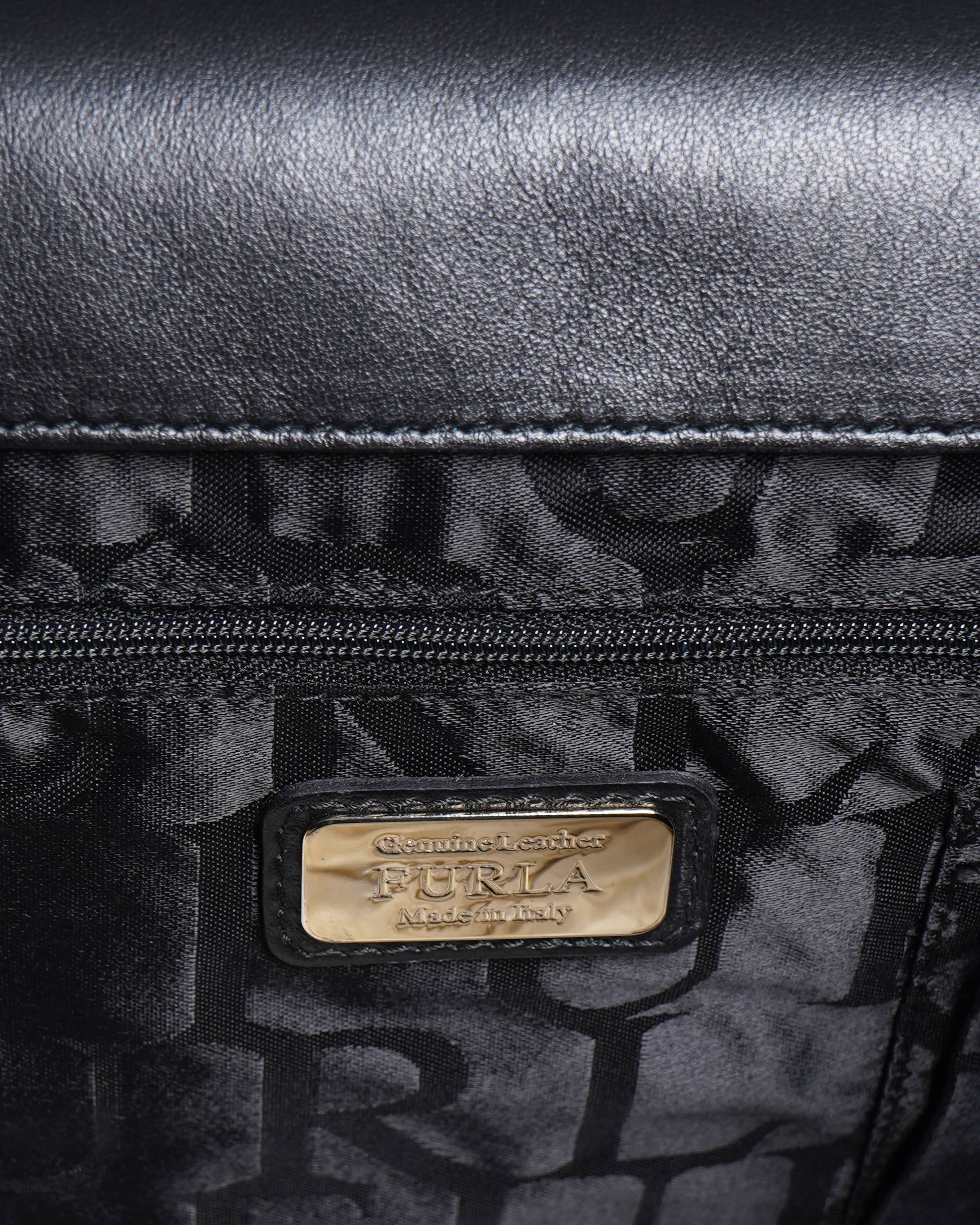 Furla Black/Blue Leather Cortina Top Handle Bag