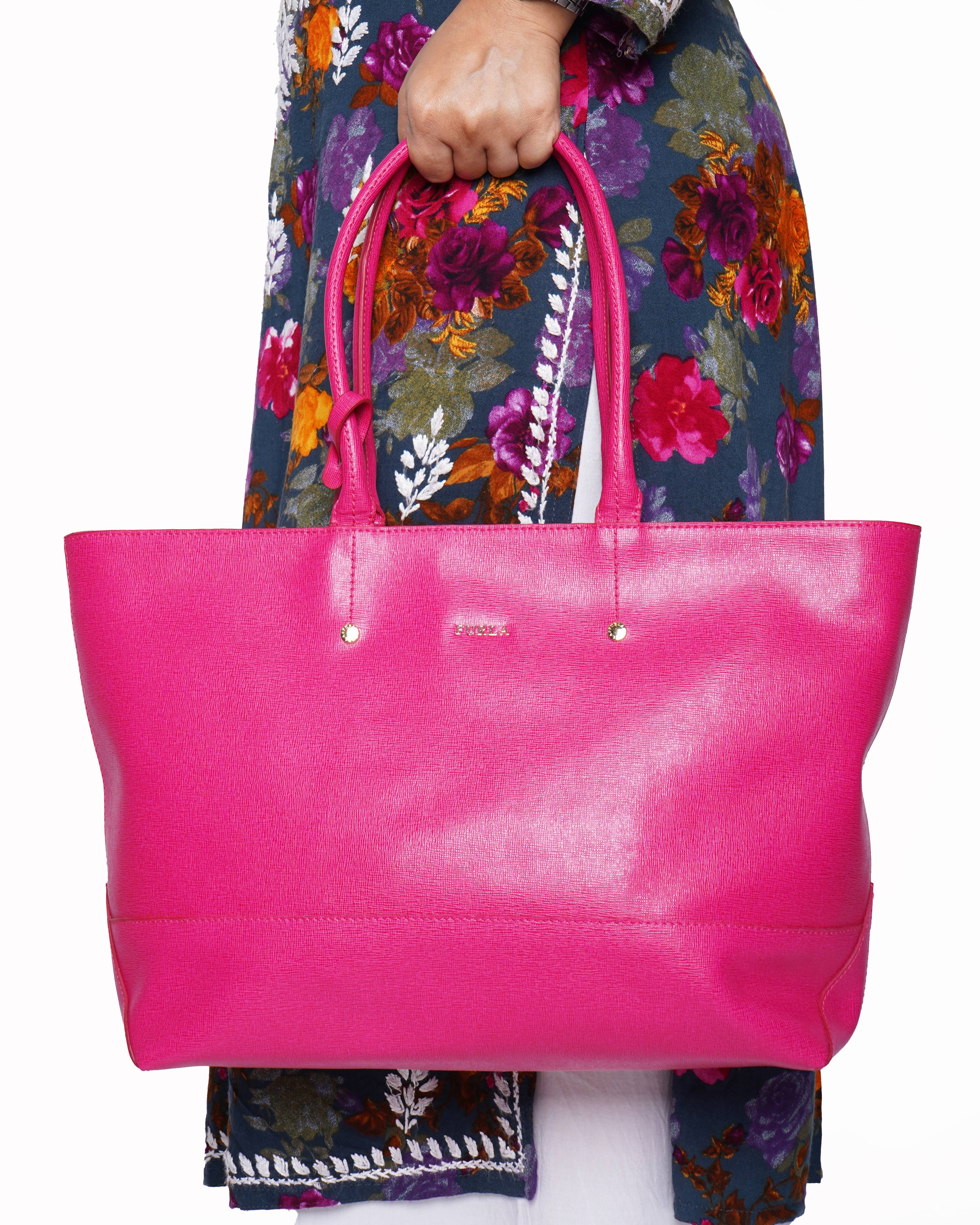 New Furla Fuchsia Pink leather tote bag