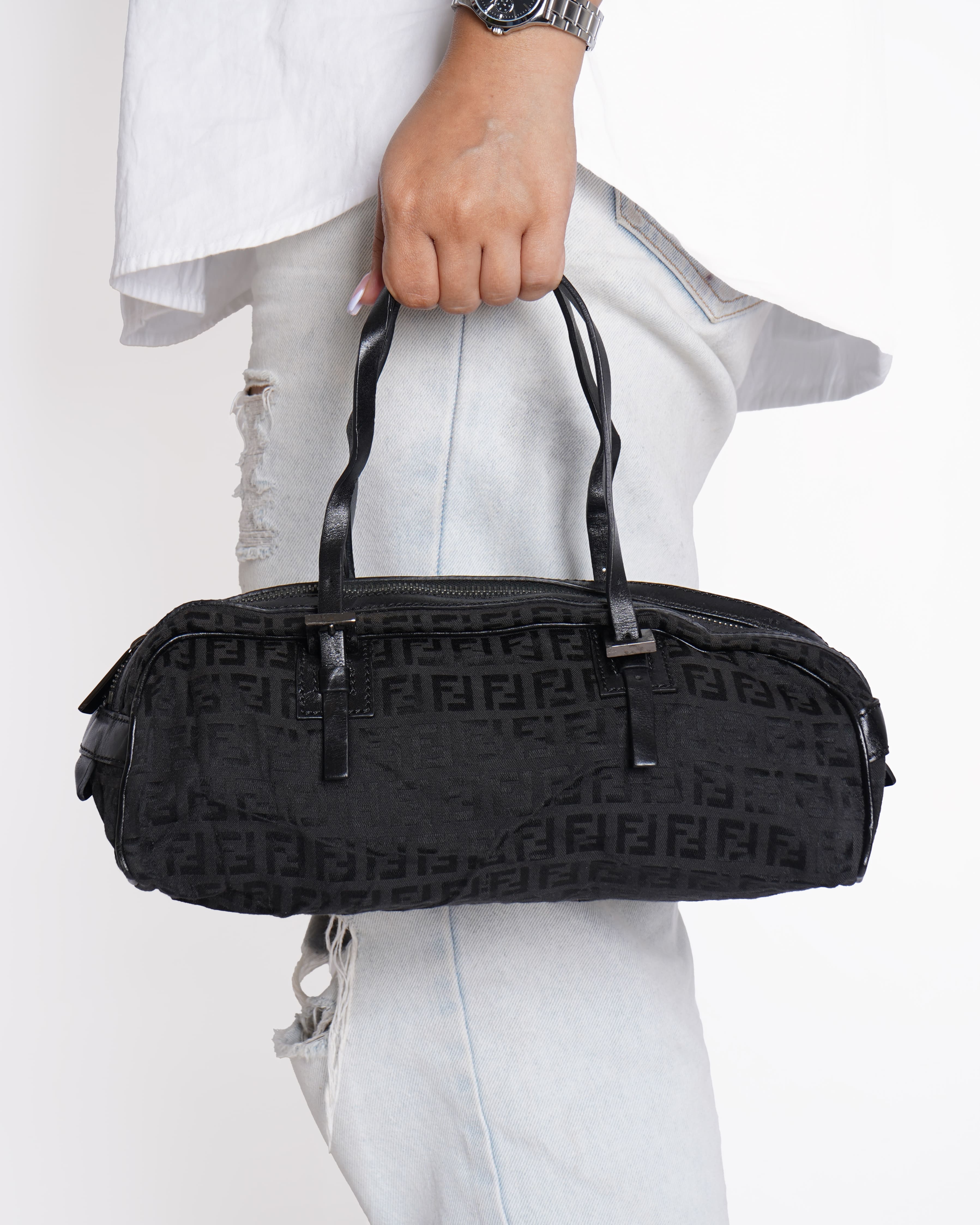 Fendi Monogram Canvas Barrel Shoulder Bag